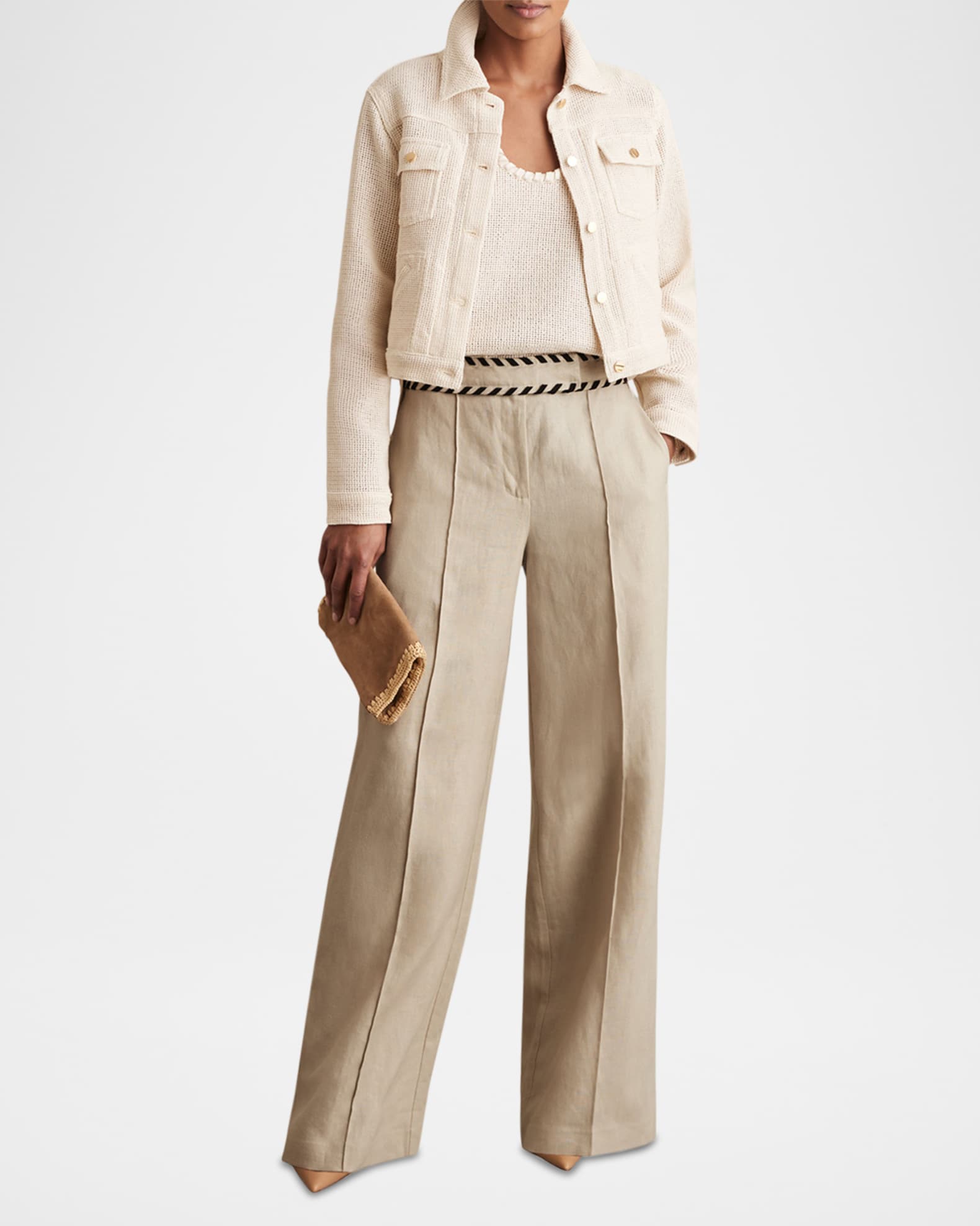 Fawn High-Rise Whipstitch Linen Trousers 1