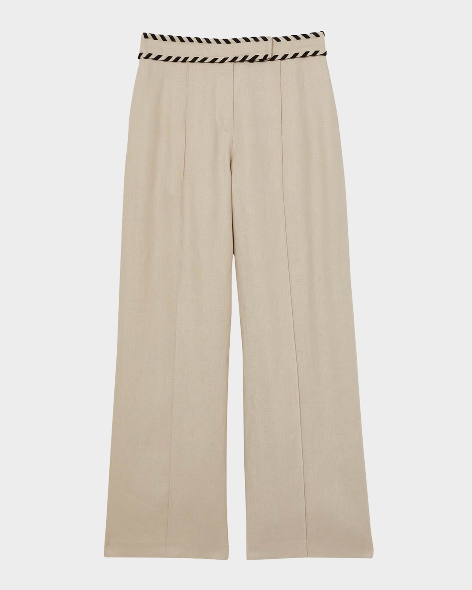Fawn High-Rise Whipstitch Linen Trousers 0