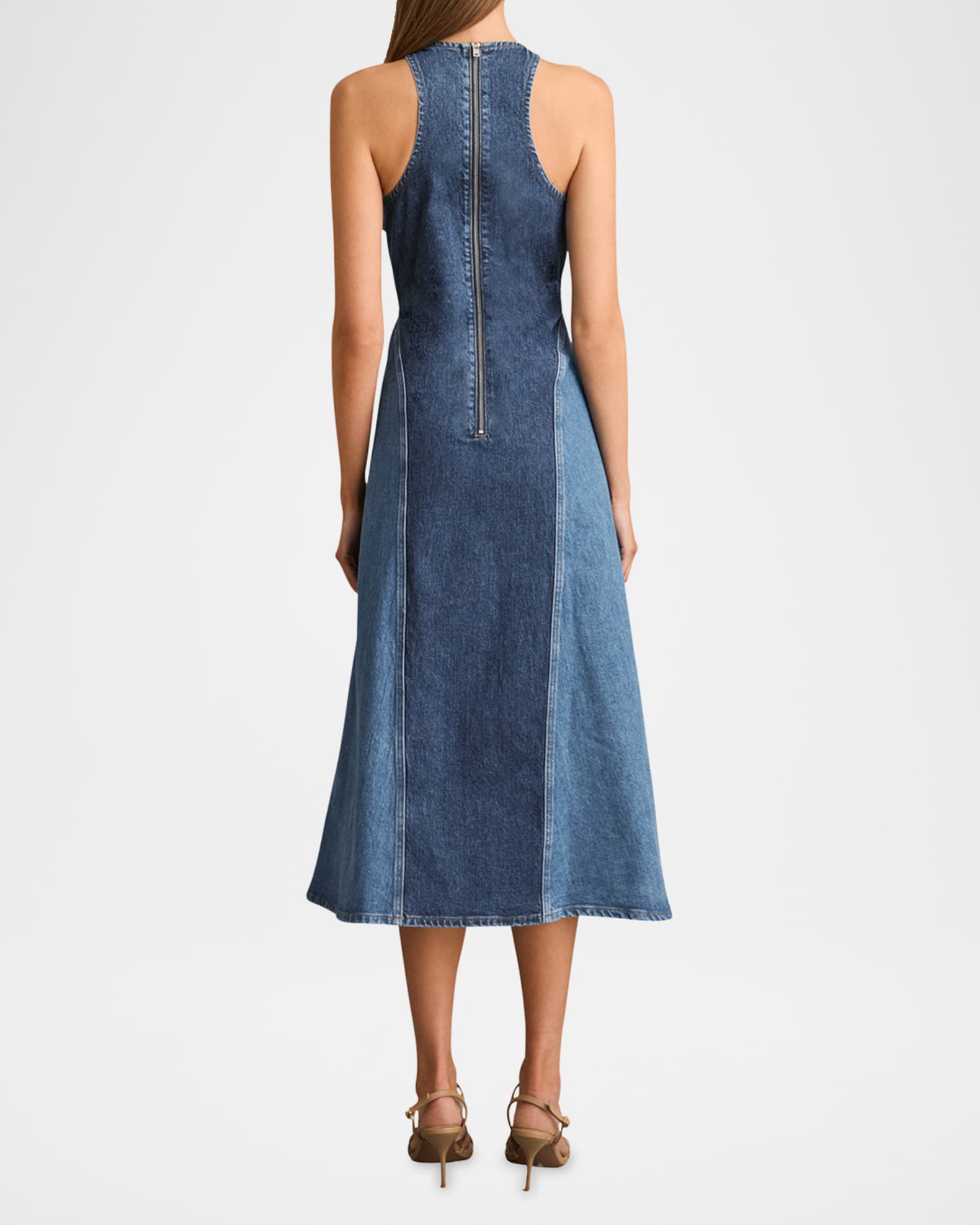 Reiss Wilder Patchwork Cotton Chambray Midi Dress | Neiman Marcus