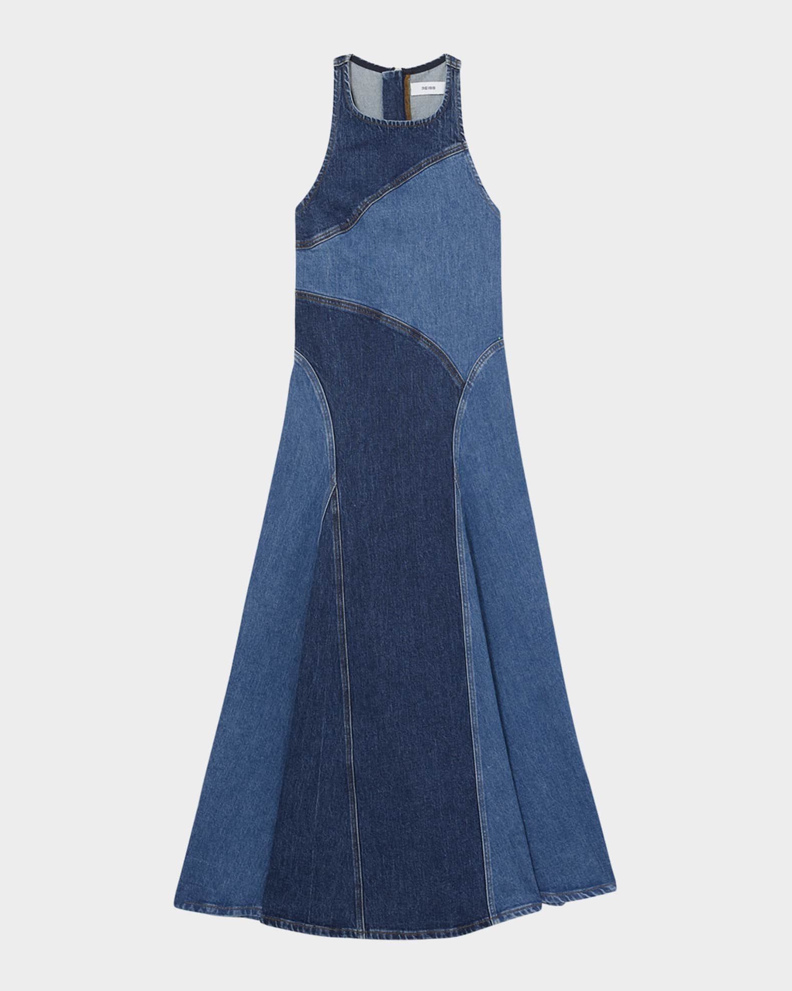 Wilder Patchwork Cotton Chambray Midi Dress 0