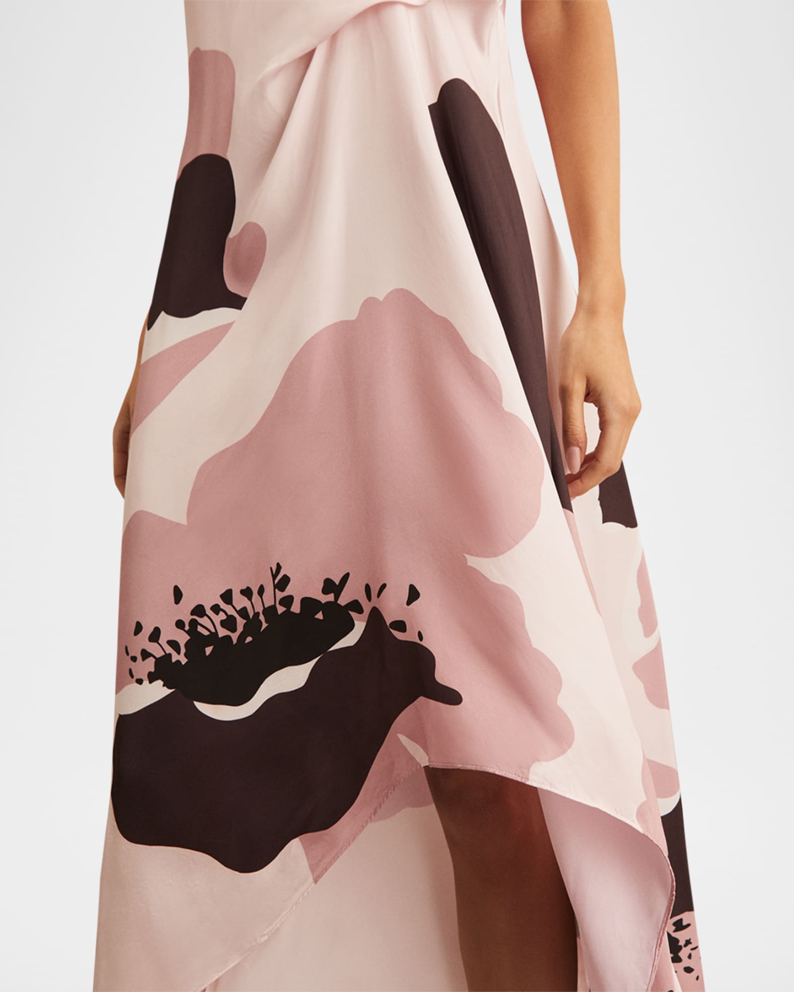 Reiss Michalie Draped High-Low Satin Midi Dress | Neiman Marcus