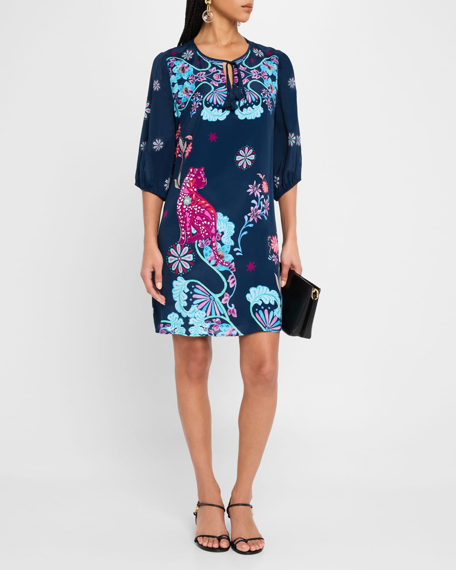 Johnny Was Vesna Floral-Print Keyhole Mini Shift Dress | Neiman Marcus