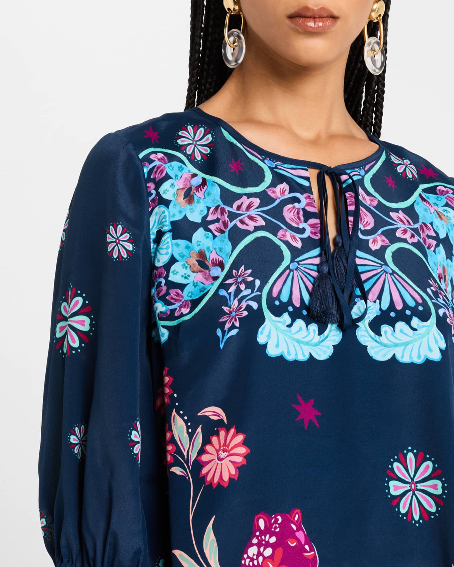Johnny Was Vesna Floral-Print Keyhole Mini Shift Dress | Neiman Marcus
