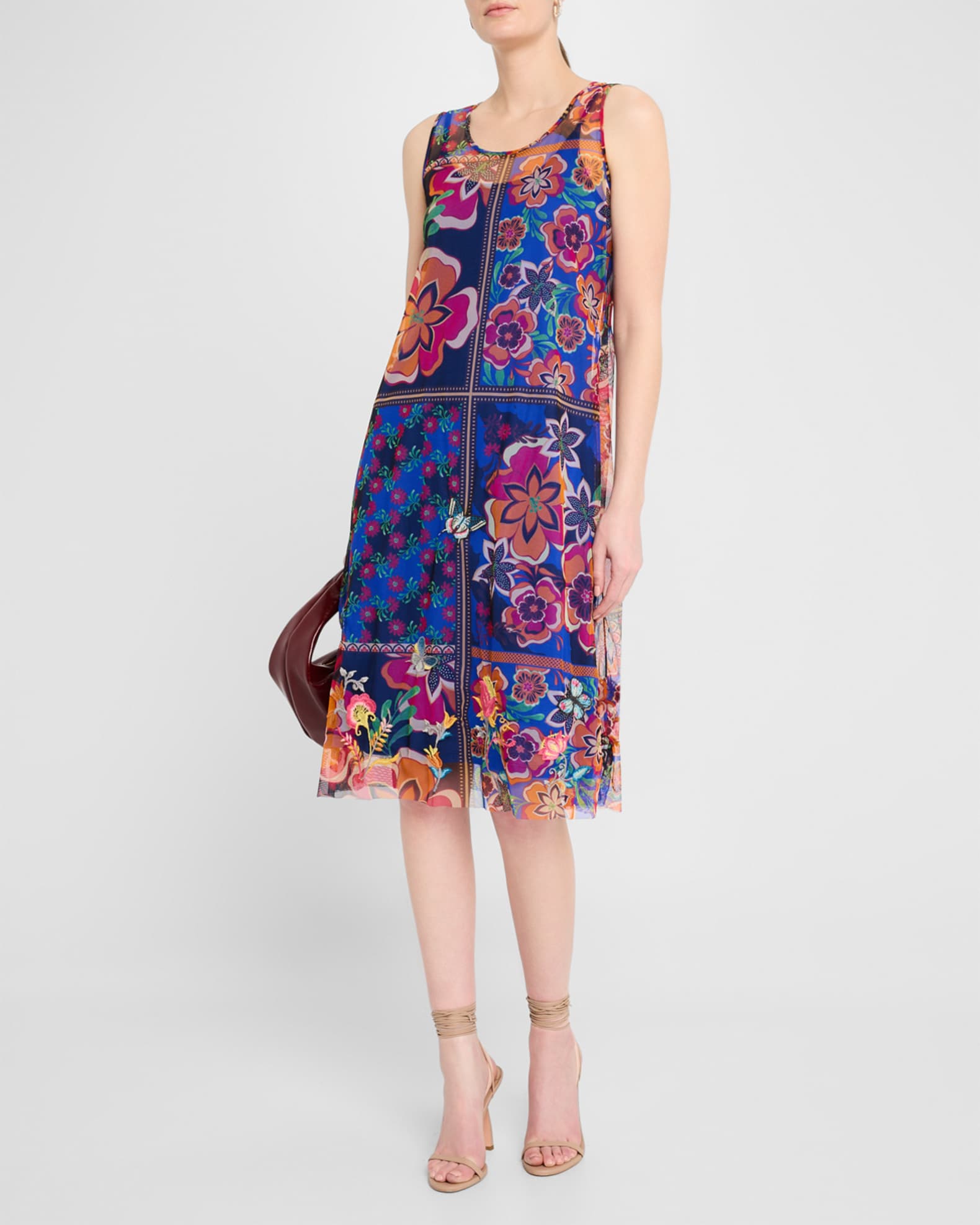 Mazzy Patchwork Floral-Print Mesh Midi Dress 1