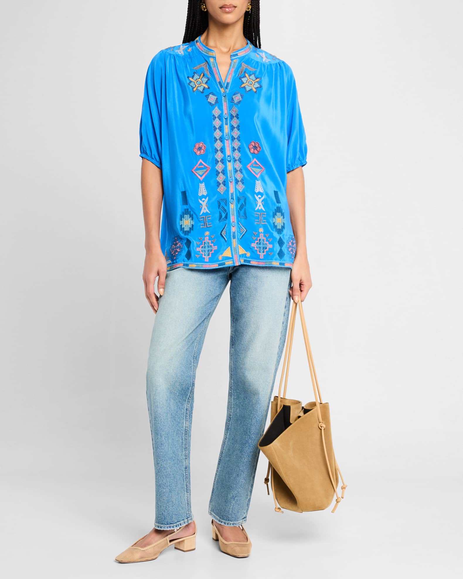 Jacinta Embroidered Silk Crepe De Chine Shirt 1
