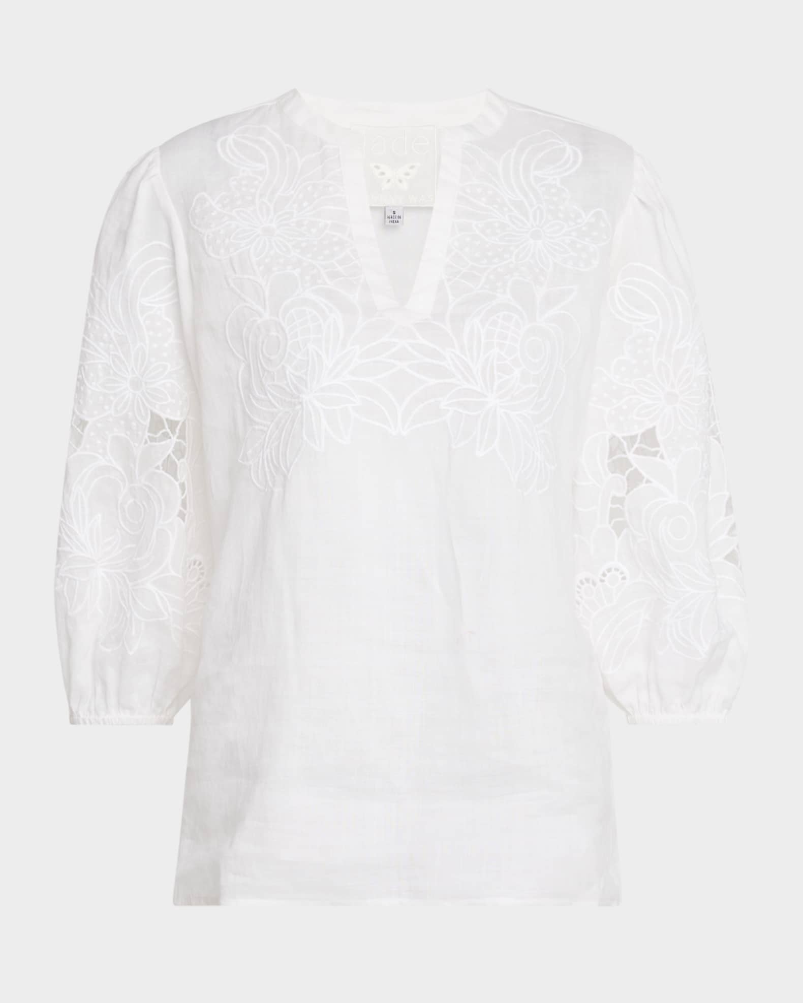 Sadie Cutout Floral-Embroidered Ramie Blouse 0