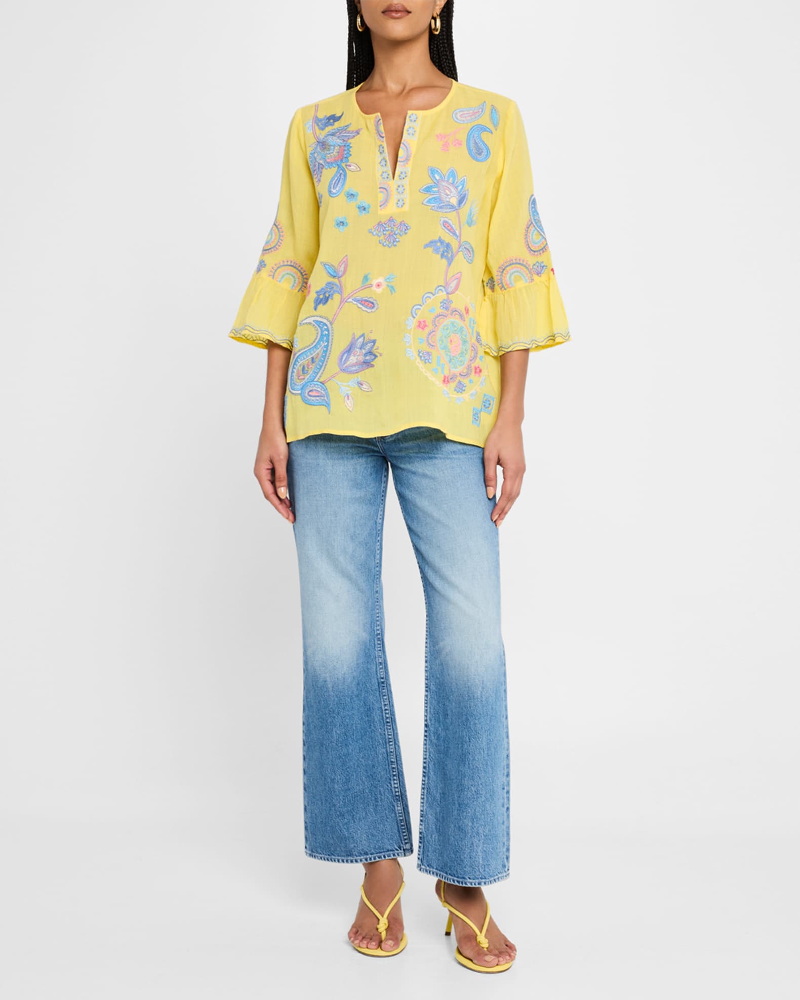 Embroidered Ruffle Bell-Sleeve Blouse 1