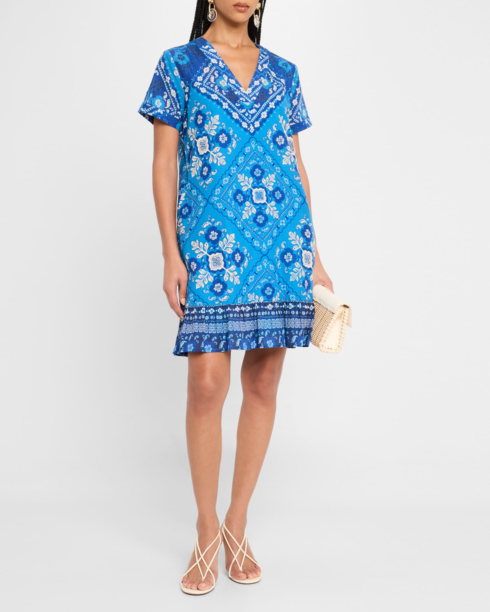 Johnny Was Floral-Print Flounce Shift Dress | Neiman Marcus