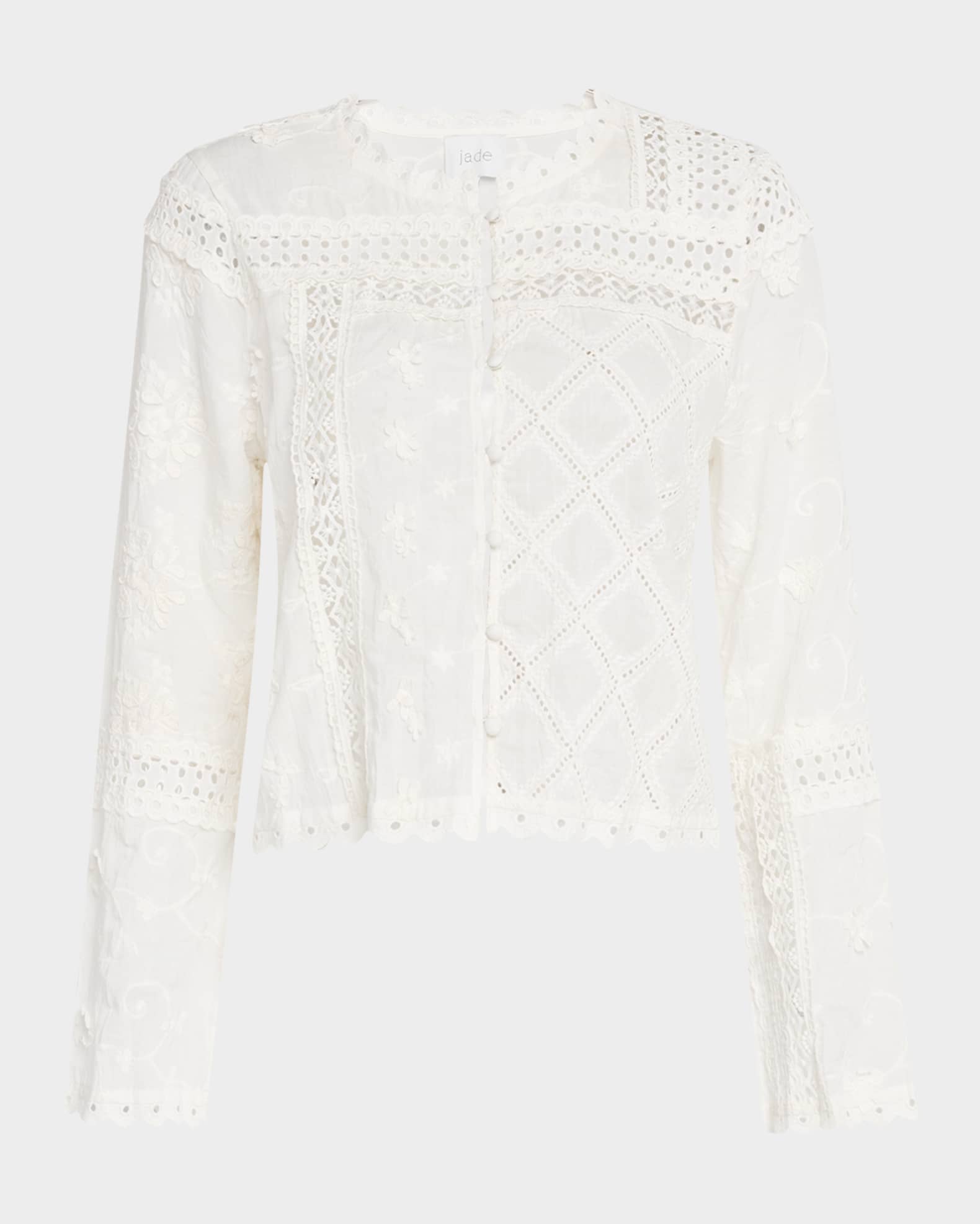 Calista Cropped Lace-Inset Jacket 0