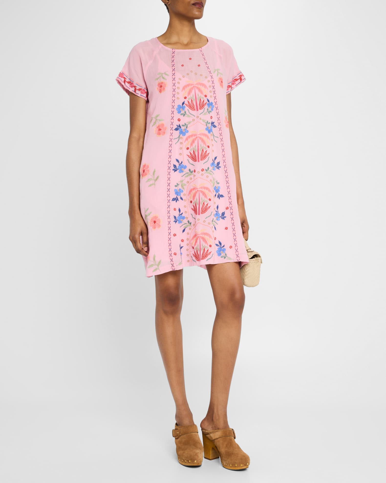 Johnny Was Floral-Embroidered Mini Shift Dress | Neiman Marcus