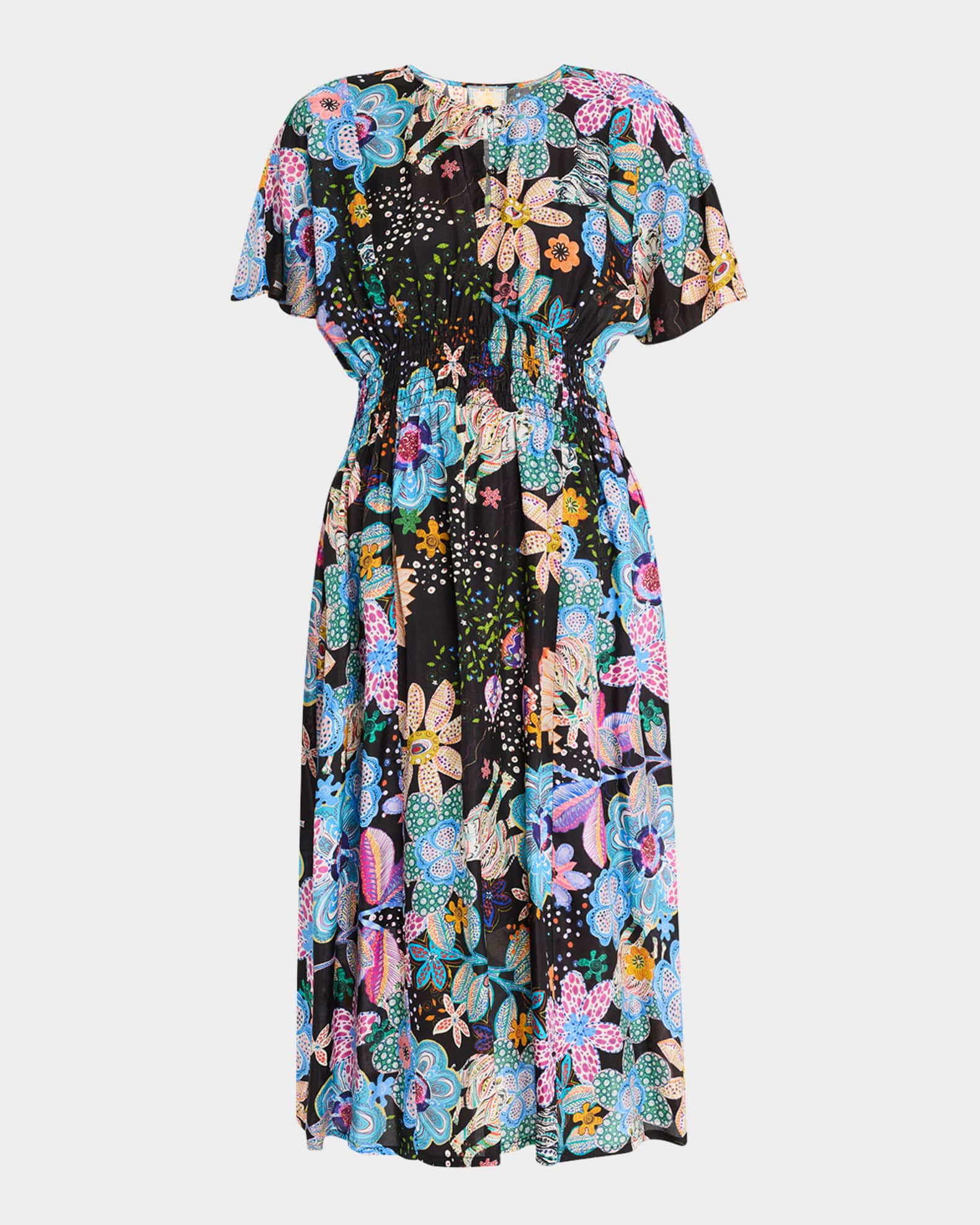 Damaris Floral-Print Silk Midi Dress 0
