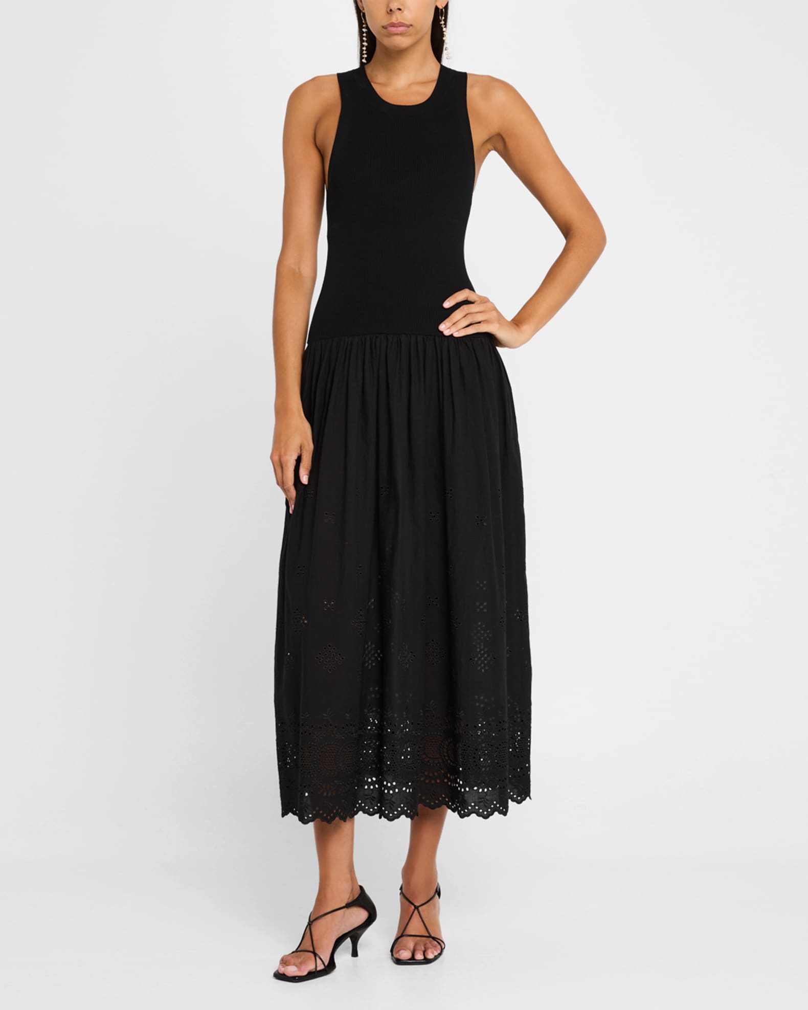 Ennaya Sleeveless Eyelet Mixed Media Midi Dress 1