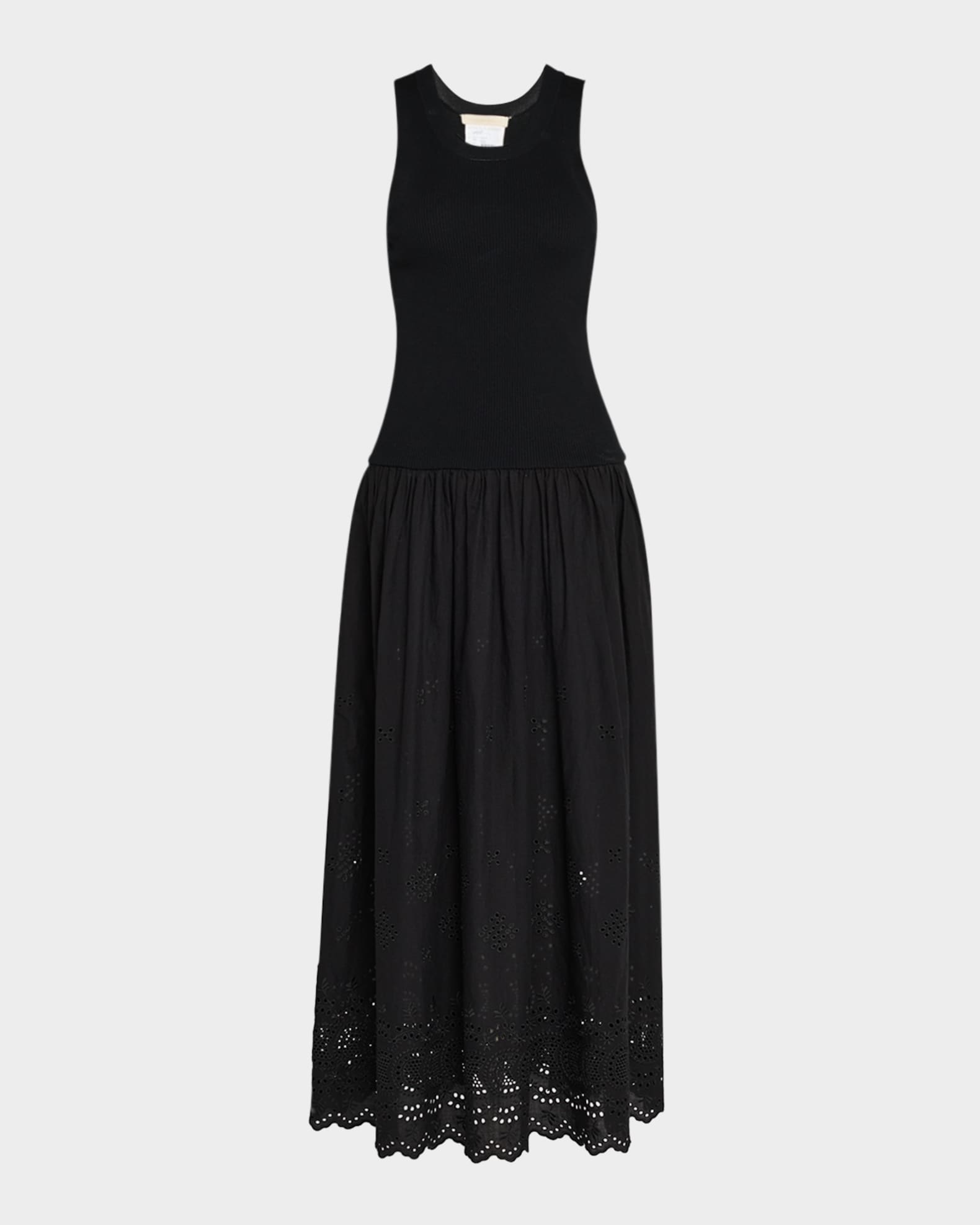 Ennaya Sleeveless Eyelet Mixed Media Midi Dress 0