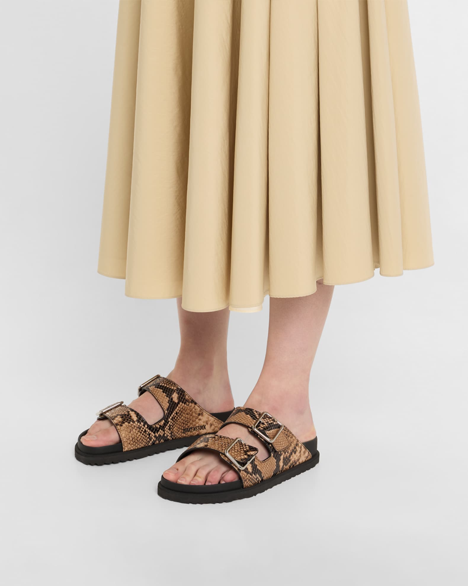 Arizona Snake-Embossed Dual-Buckle Slide Sandals 1
