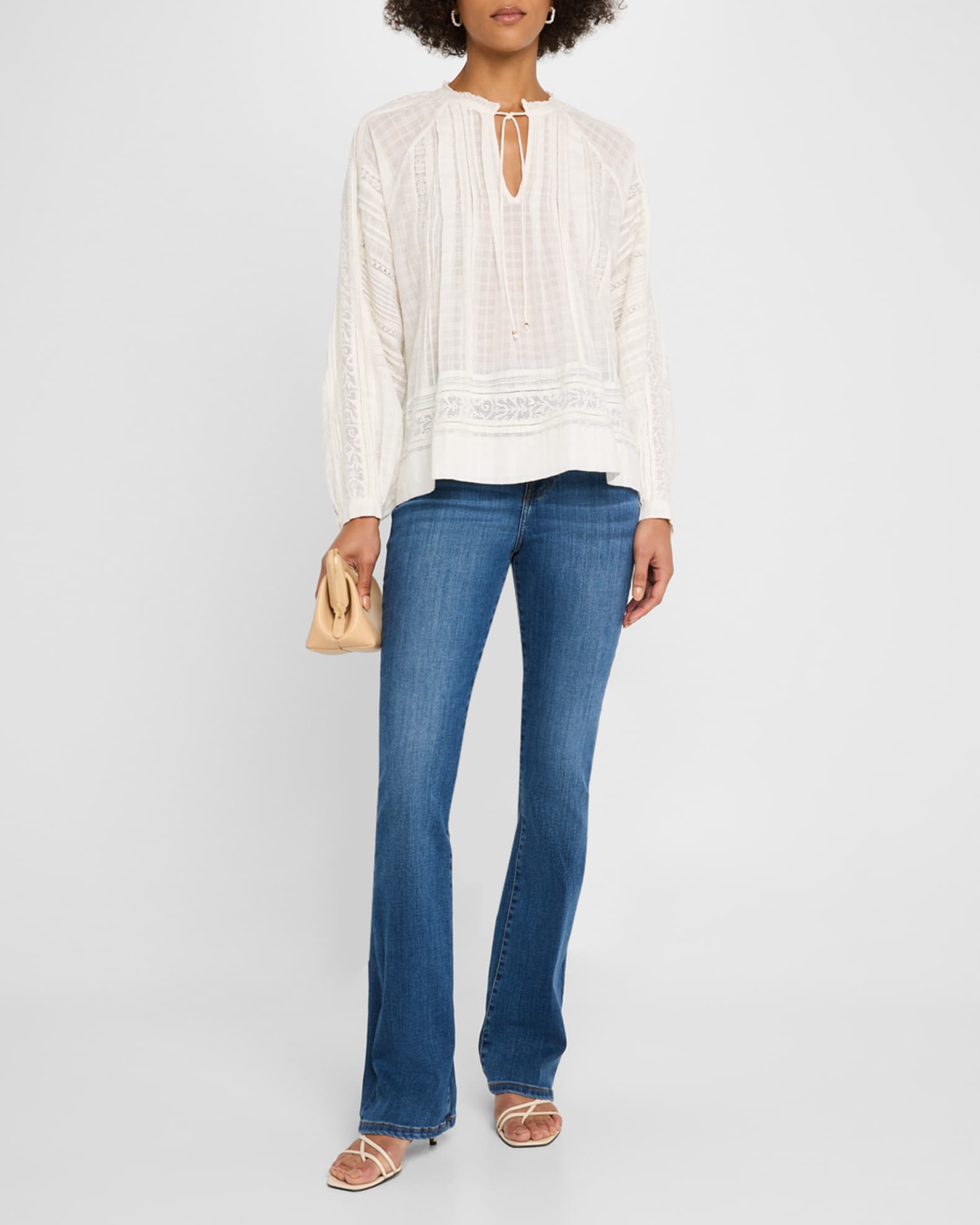 Elim Pintuck Lace-Inset Cotton Blouse 1