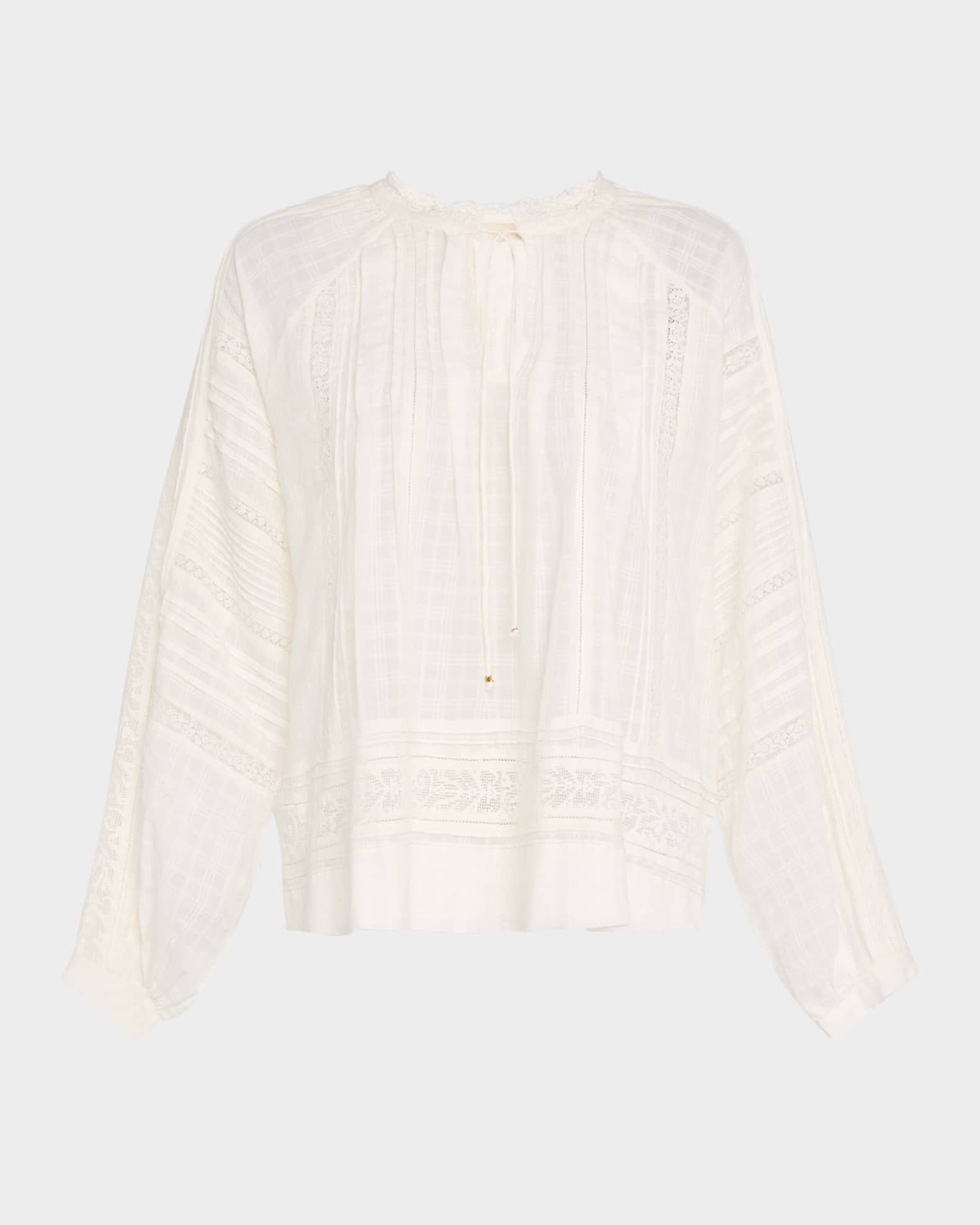 Elim Pintuck Lace-Inset Cotton Blouse 0