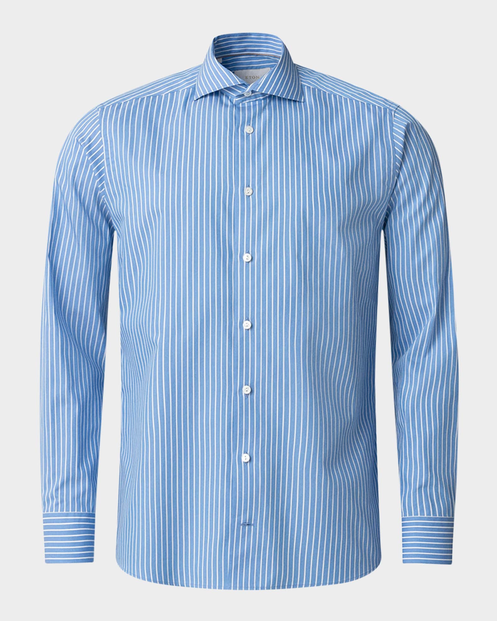 Men's Elevated Cotton and Silk Stripe Contemporary-Fit Sport Shirt 0