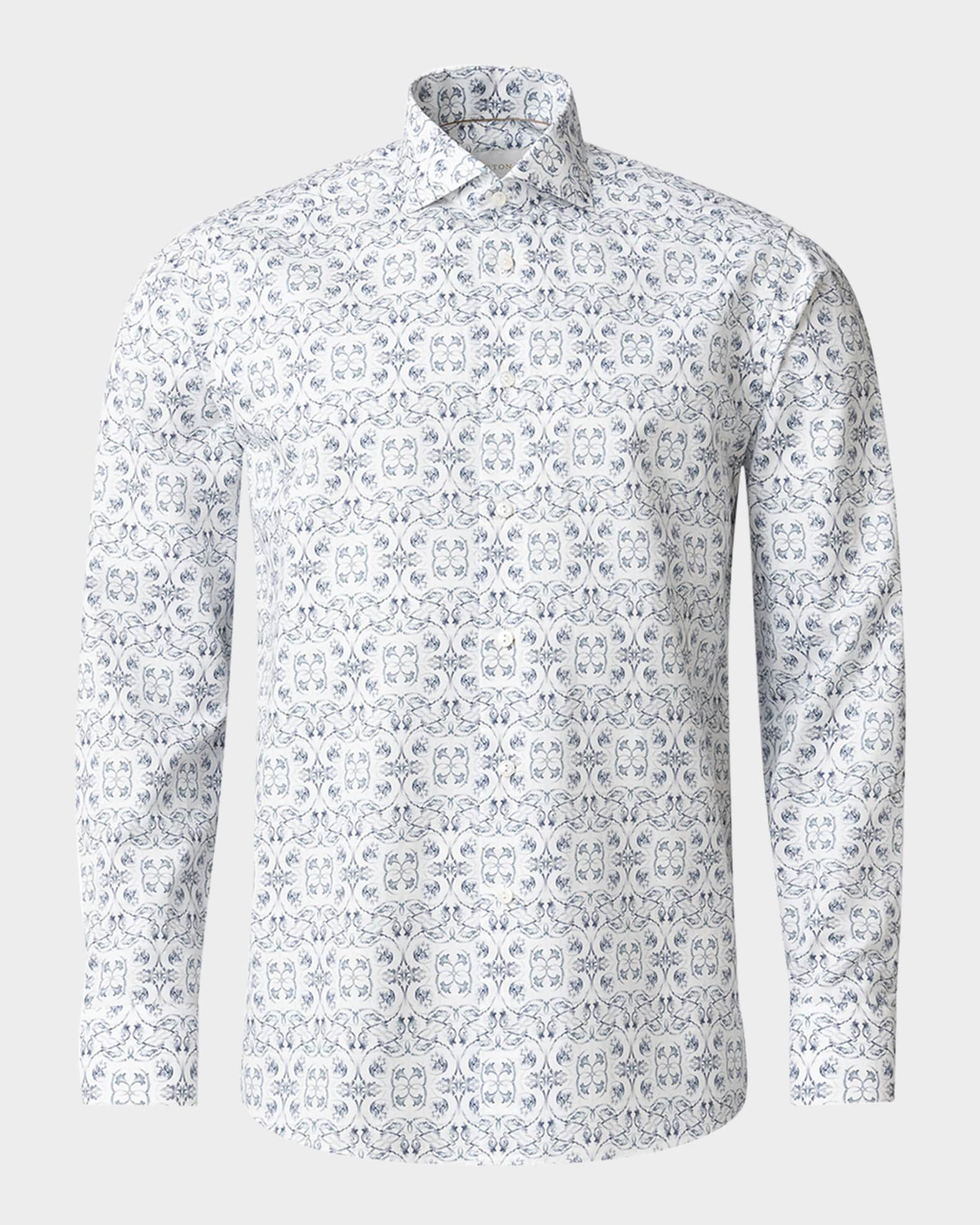 Men's Elevated Cotton-Linen Floral Slim-Fit Dress Shirt