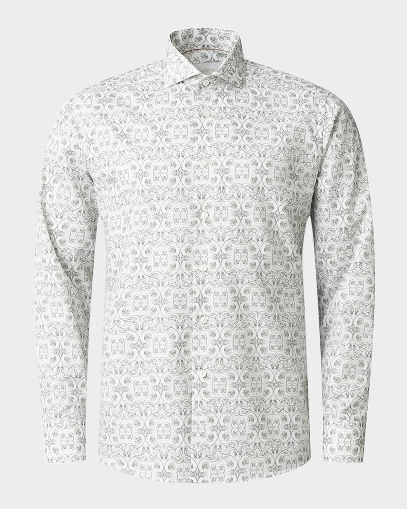 Men's Elevated Cotton and Linen Floral Slim-Fit Dress Shirt