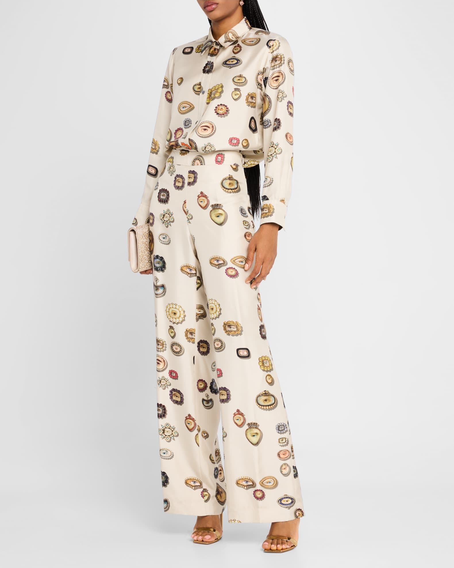Aaron Ivory Lovers Eyes Silk Wide-Leg Pants 1