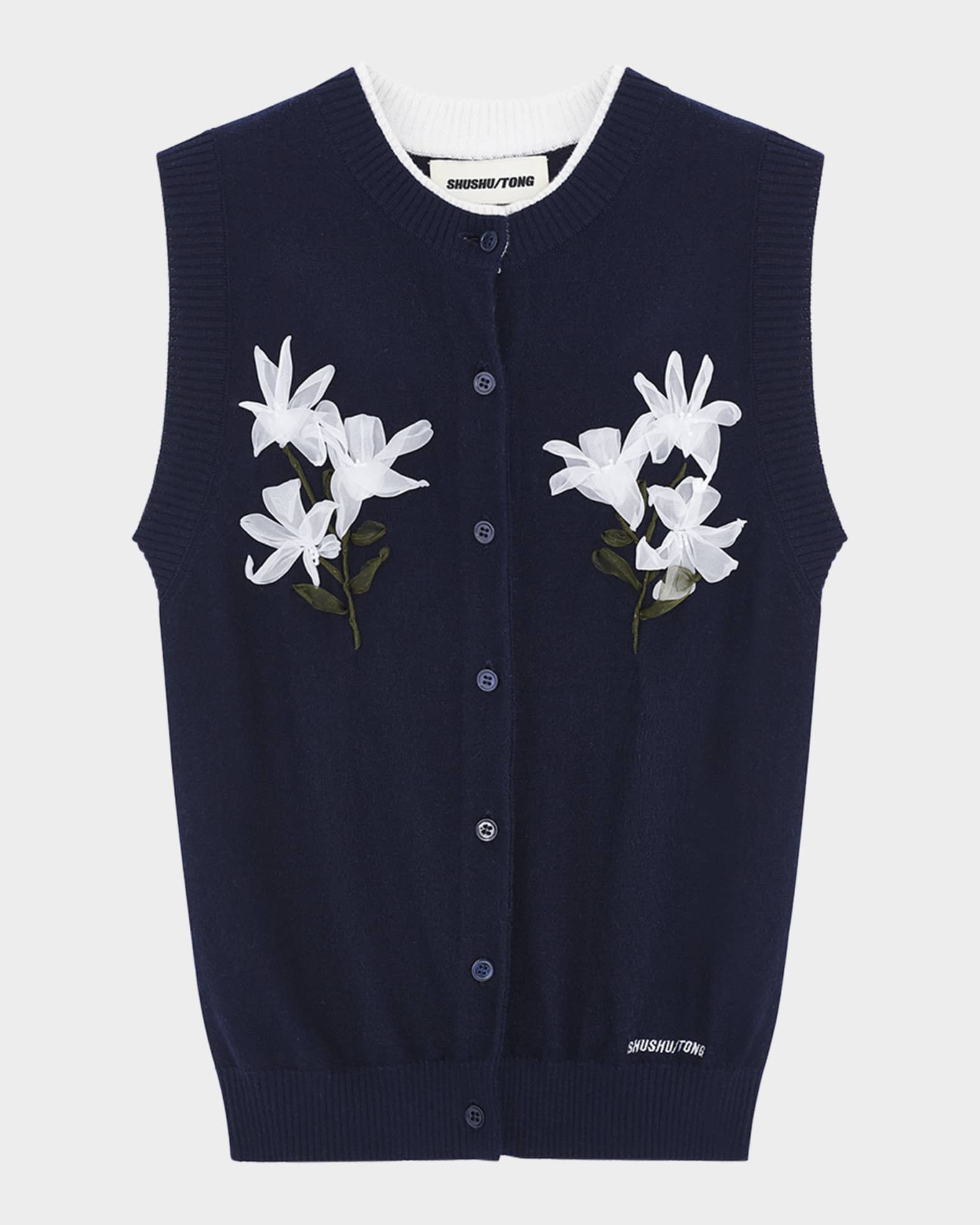 Floral Sleeveless Silk-Cashmere Cardigan