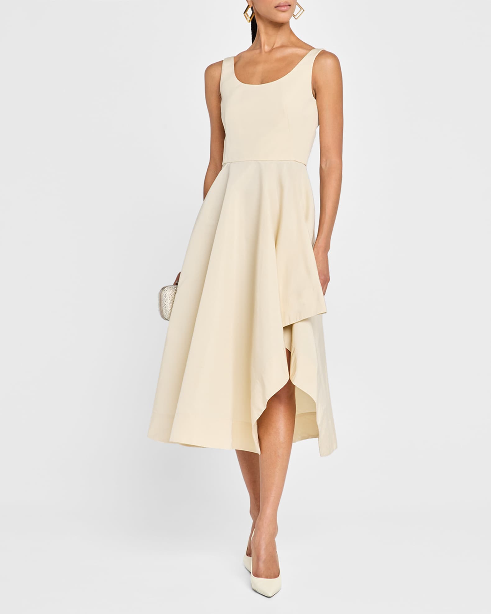 Scoop-Neck Asymmetric Midi Dress