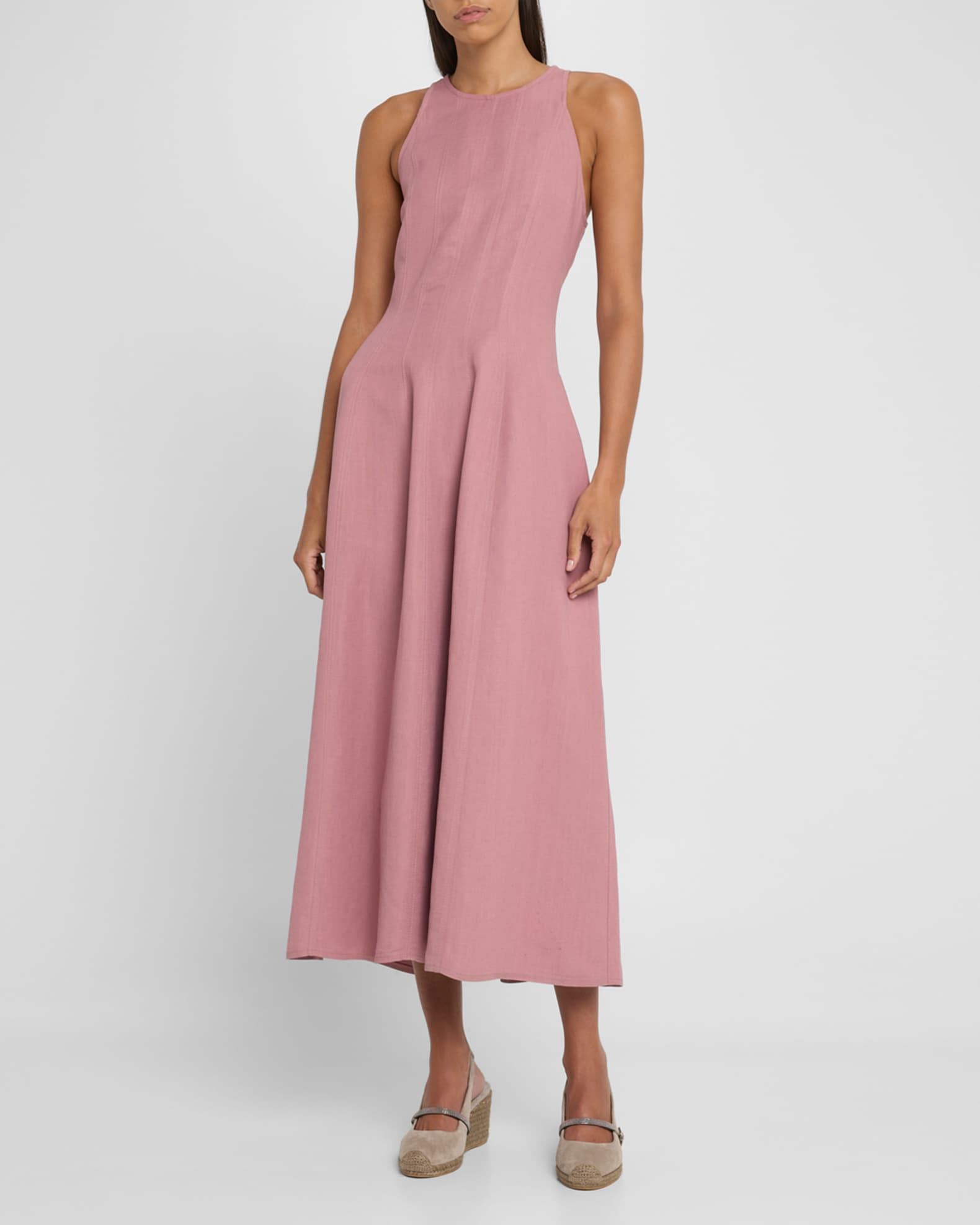 Sleeveless Linen Shaped Midi Dress 1