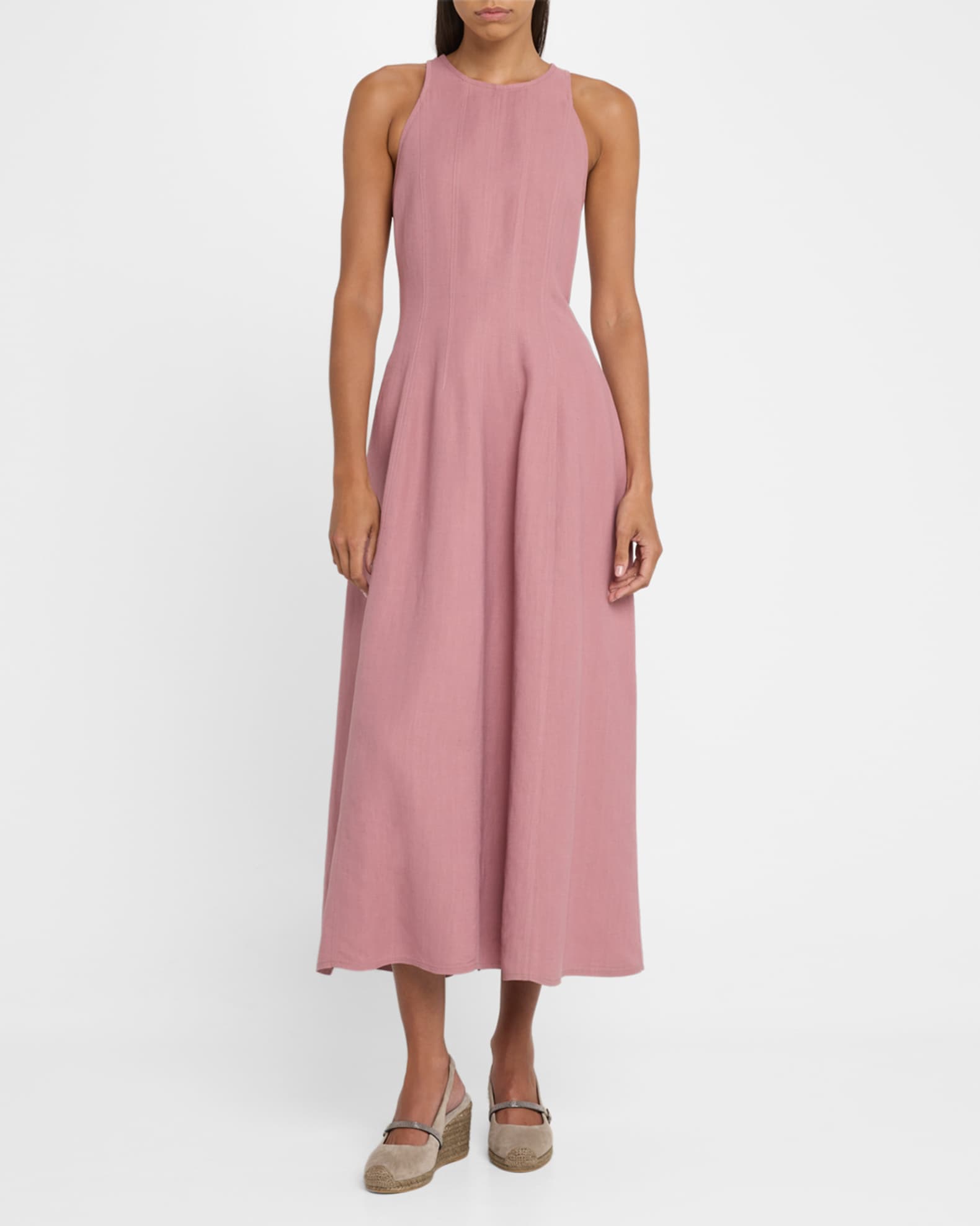 Brunello Cucinelli Sleeveless Linen Shaped Midi Dress