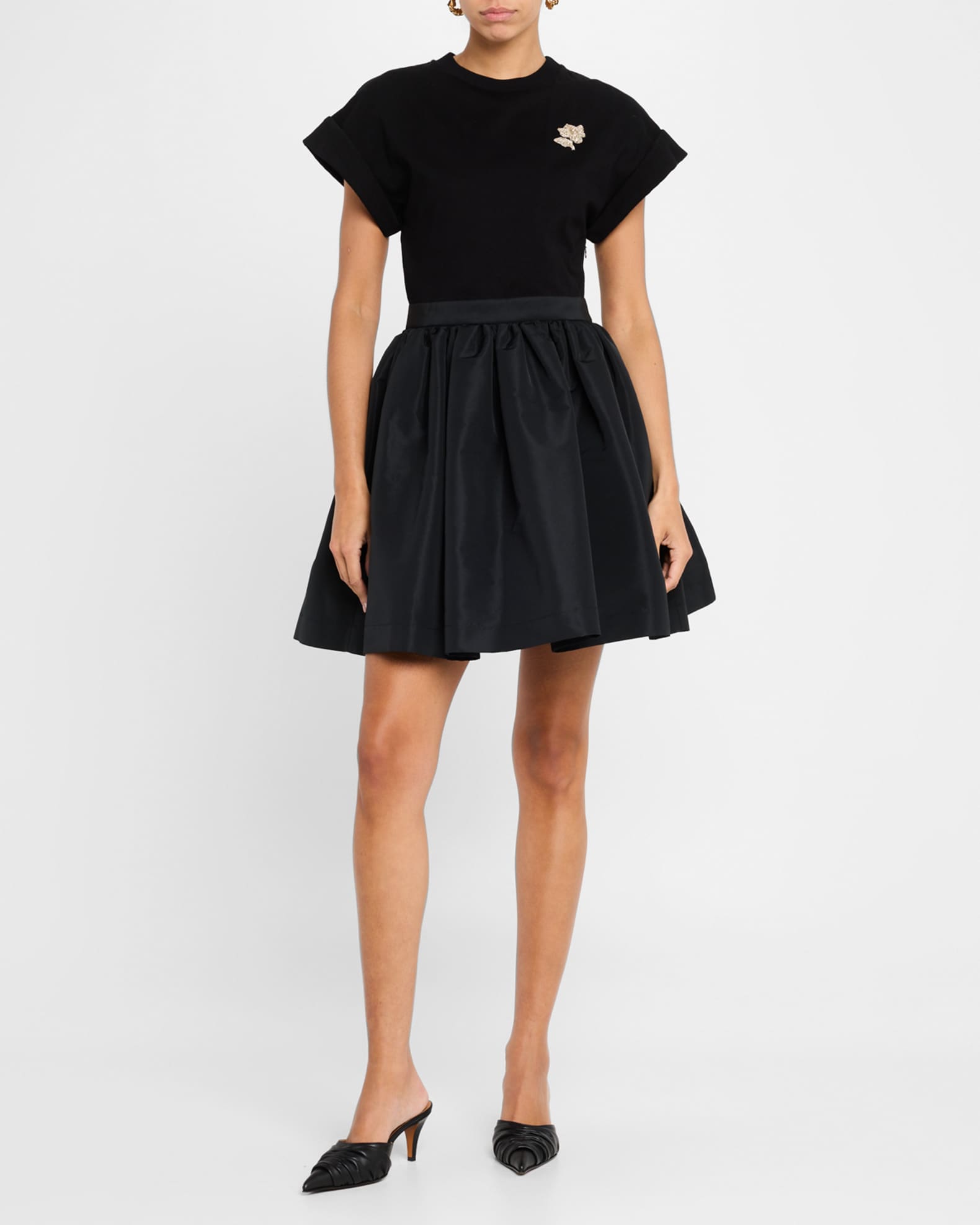 Crystal Flower Short-Sleeve Flare Mini Dress 1