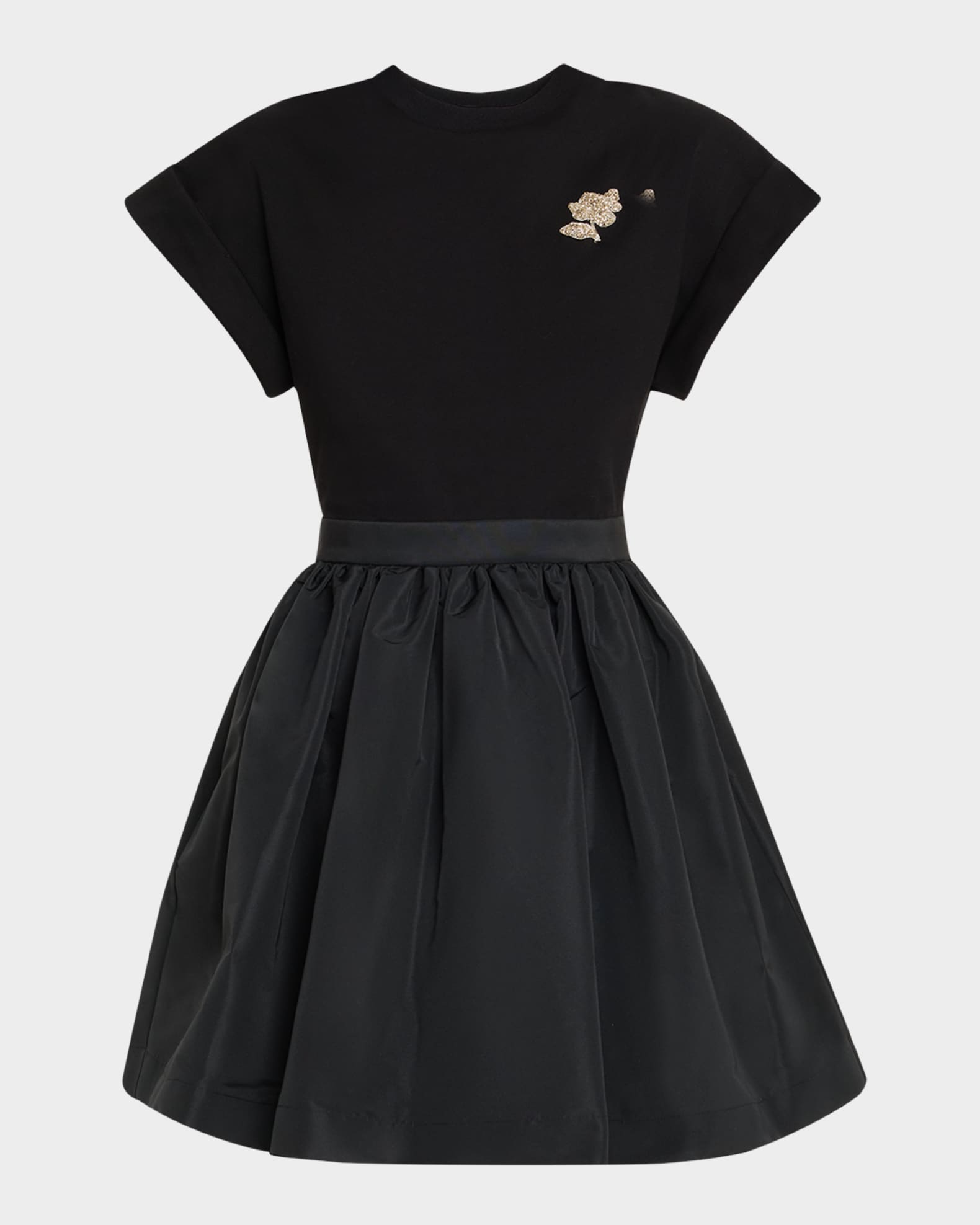 Crystal Flower Short-Sleeve Flare Mini Dress 0