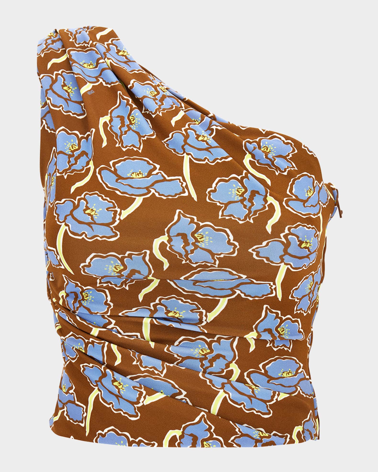 Poppies-Print Crepe Jersey One-Shoulder Crop Blouse 0