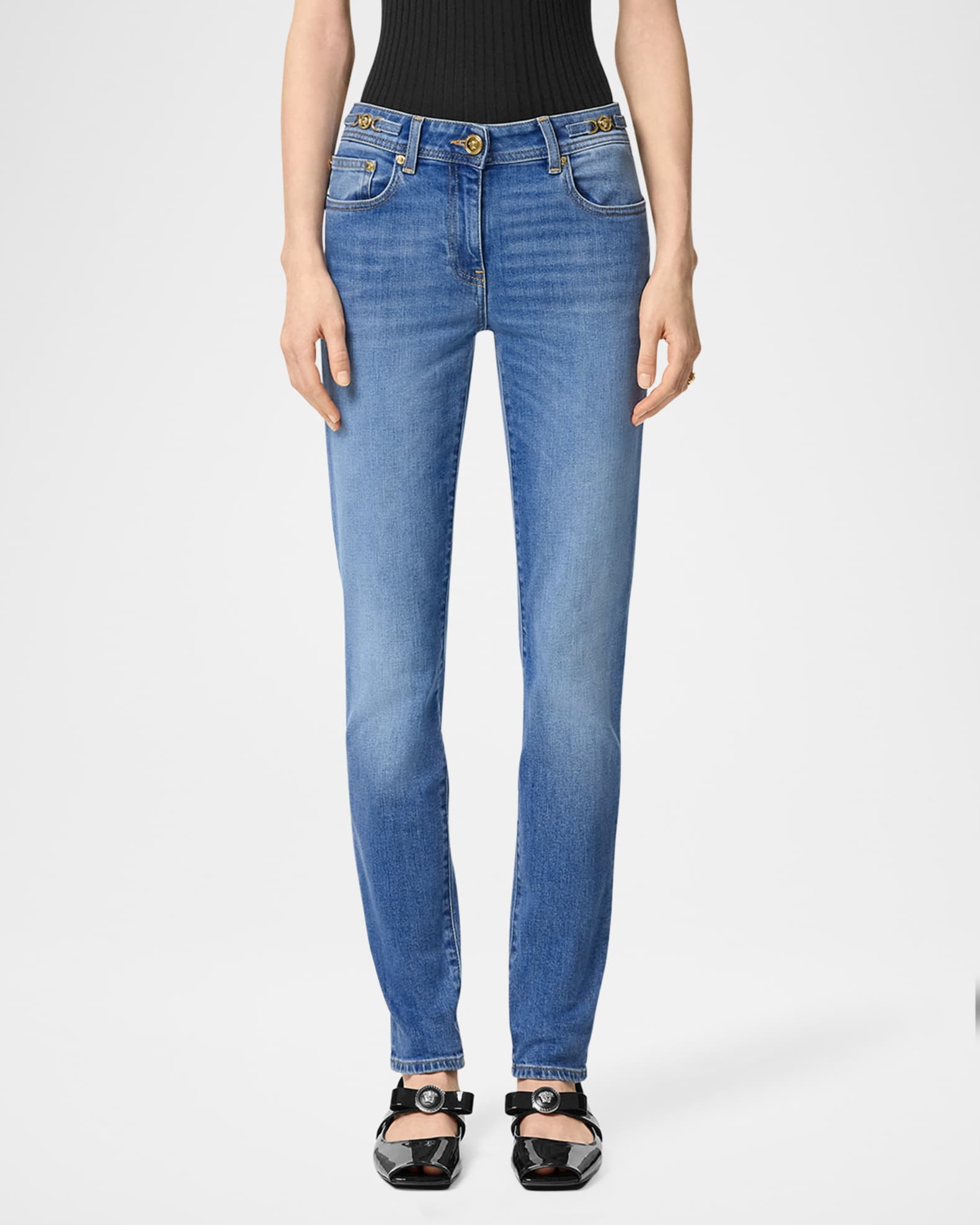 Stone-Washed Denim Skinny-Leg Pants 1