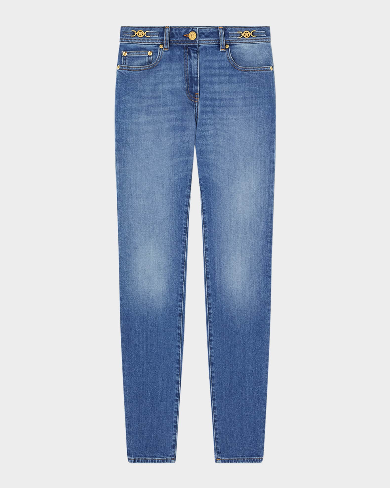 Stone-Washed Denim Skinny-Leg Pants 0
