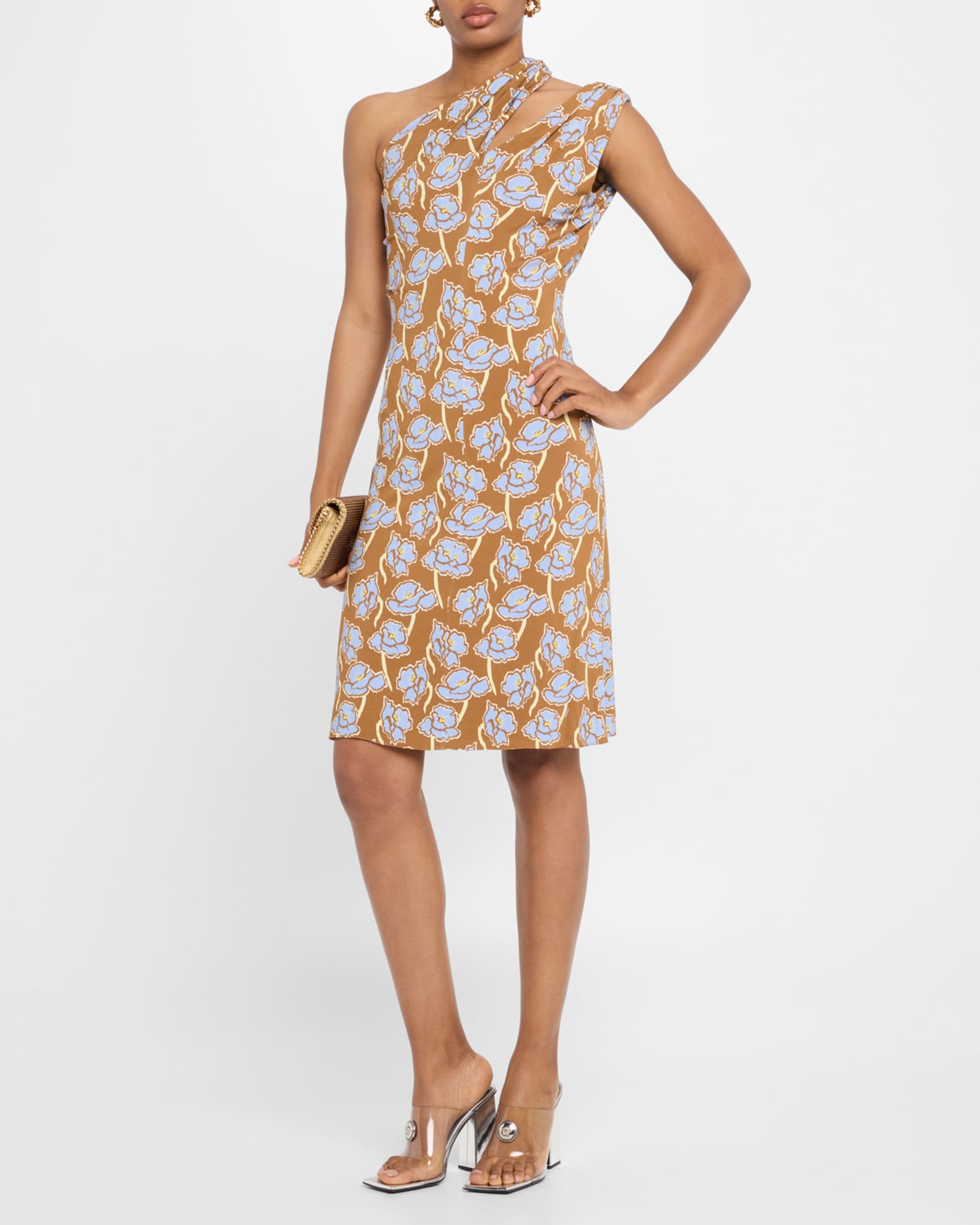 Floral Print One-Shoulder Backless Crepe Cocktail Dress 1