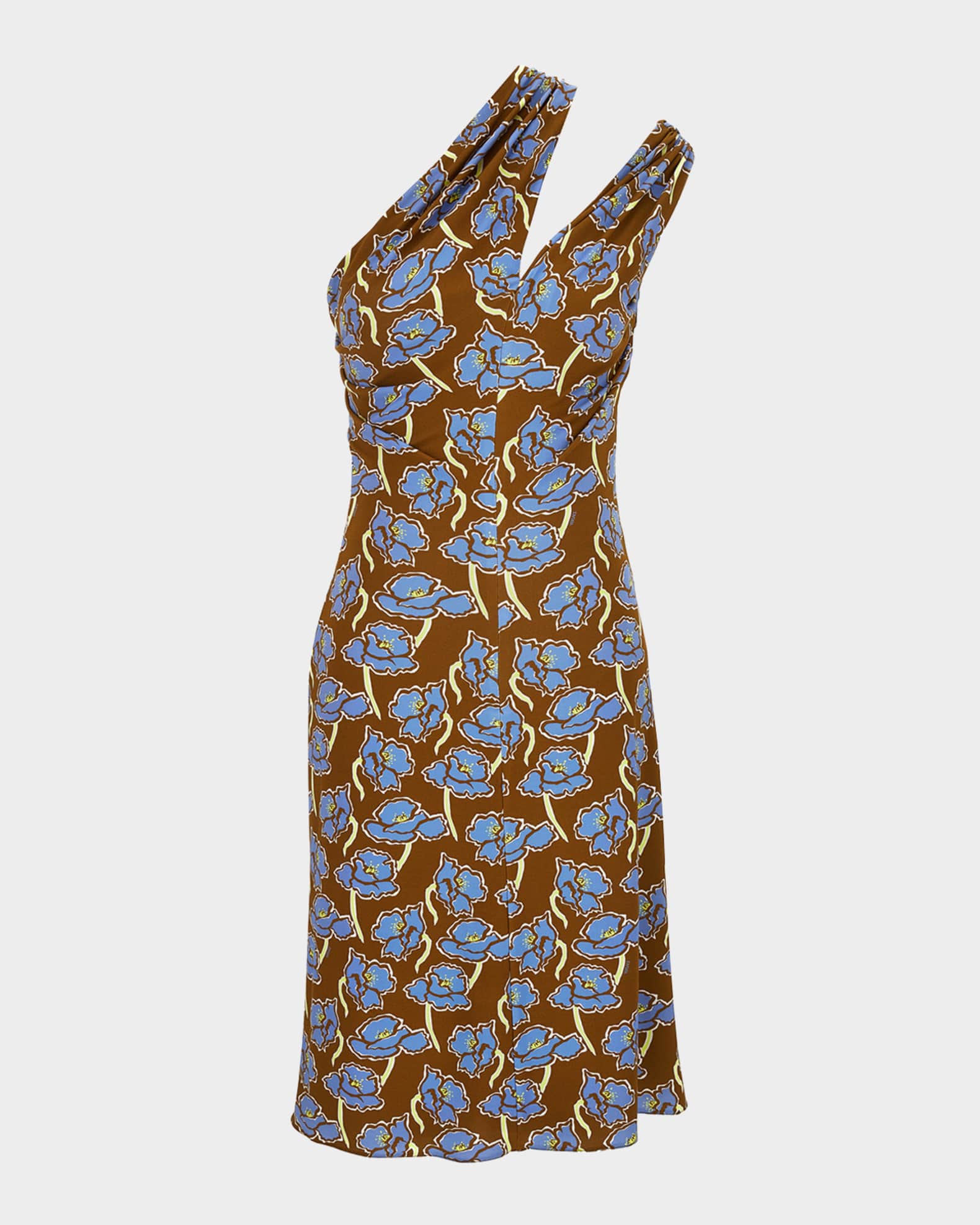 Floral Print One-Shoulder Backless Crepe Cocktail Dress 0