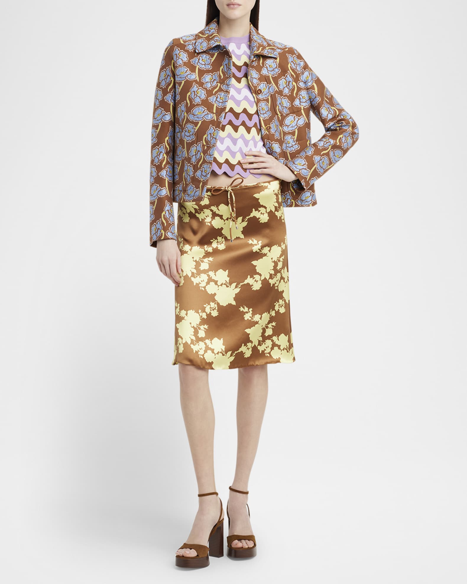 Wild Rose Drawstring Satin Crepe Skirt 1