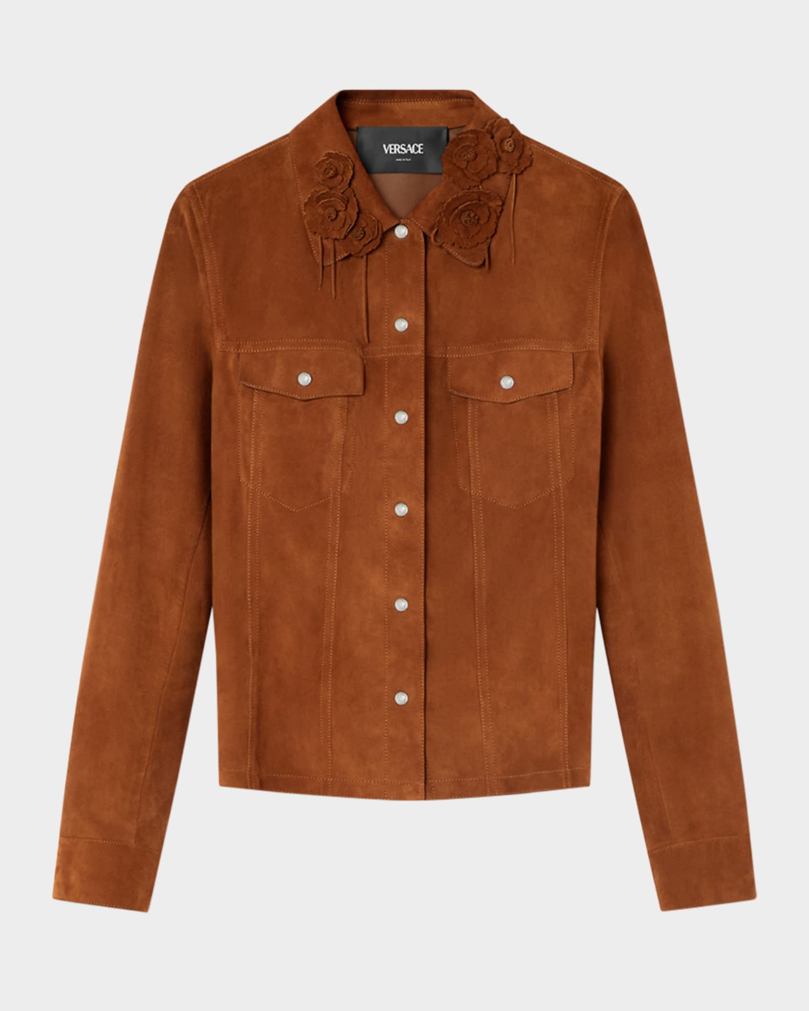 Goatskin Suede Floral Applique Jacket 0