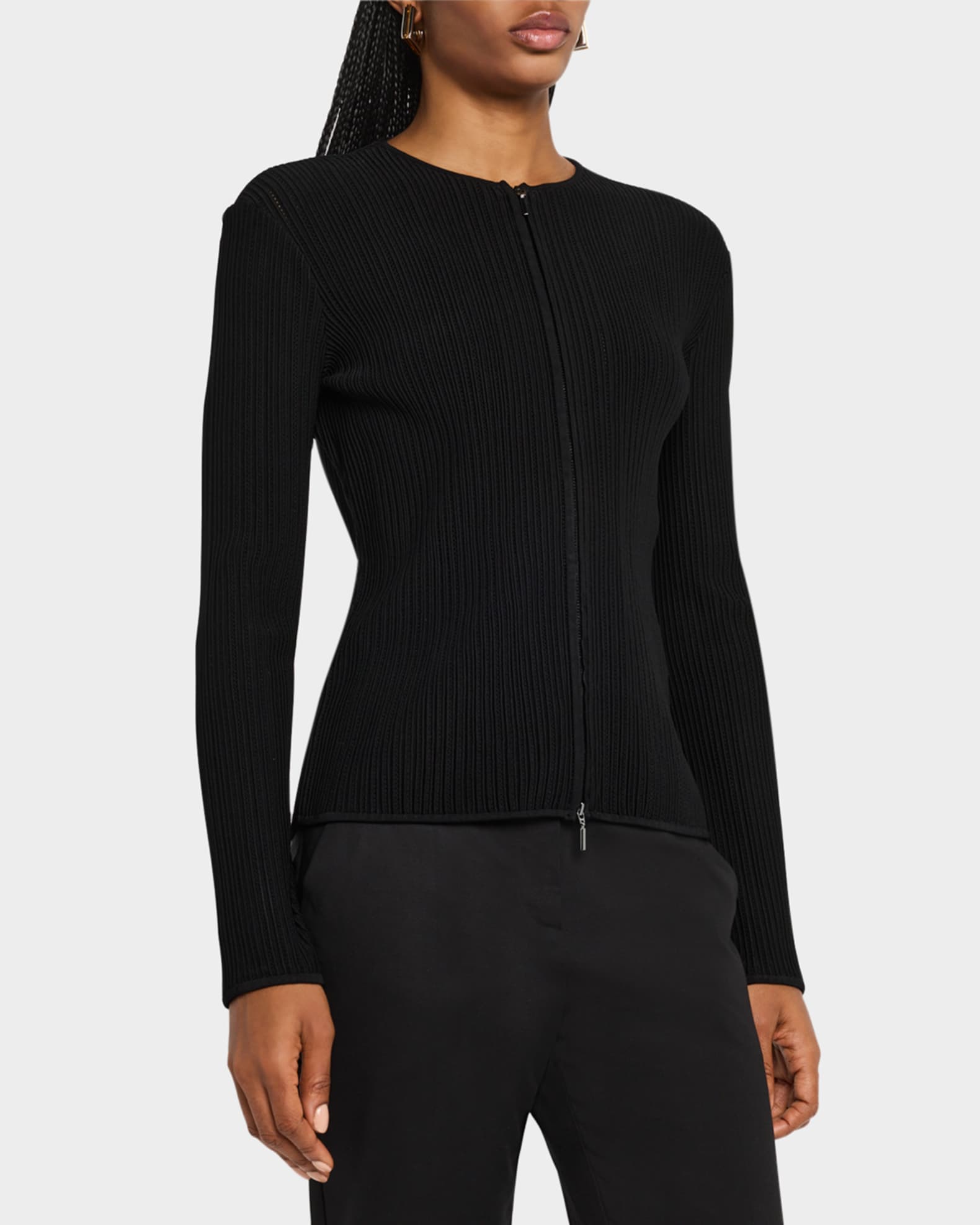 Emporio Armani Zip-Front Ottoman Knit Jacket | Neiman Marcus