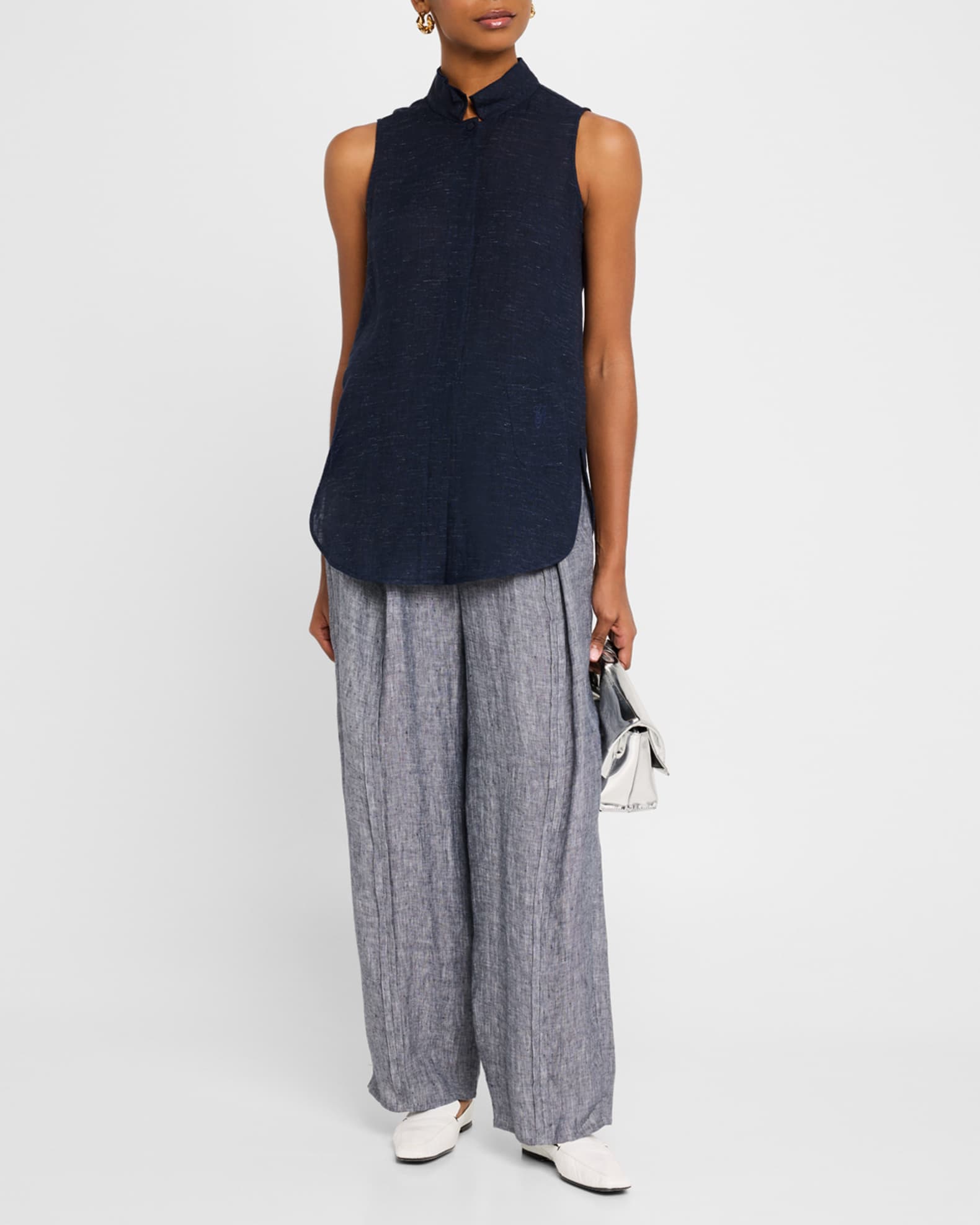 Sleeveless Linen Chambray Blouse 1