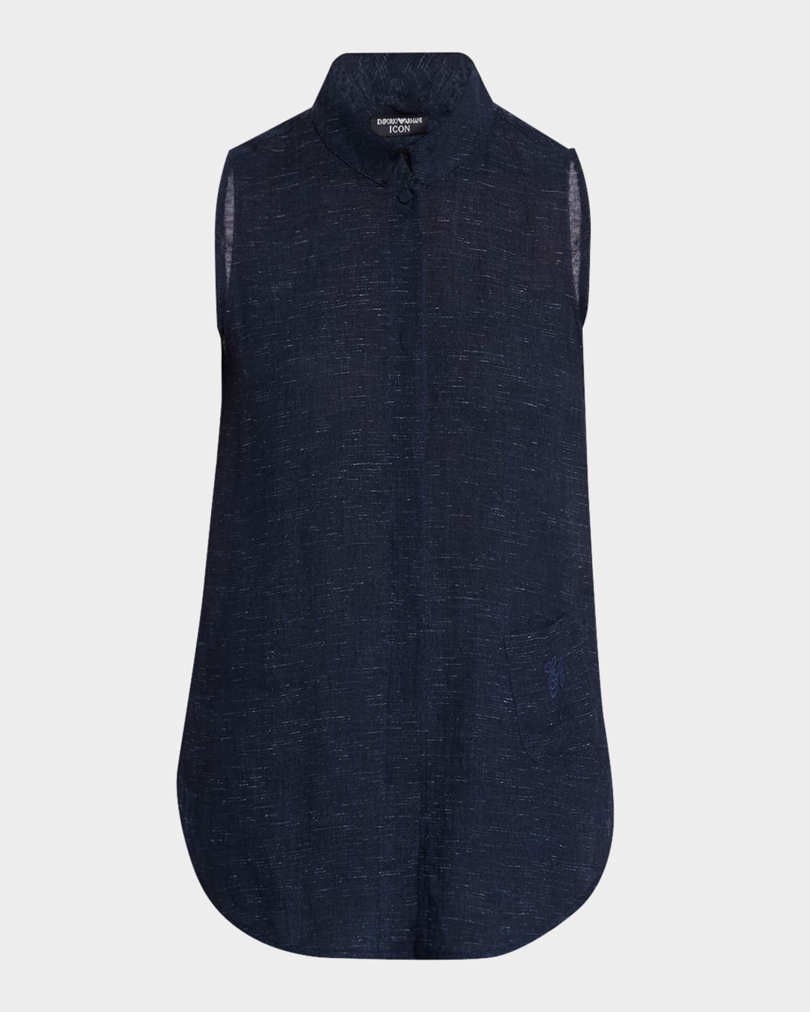 Sleeveless Linen Chambray Blouse 0