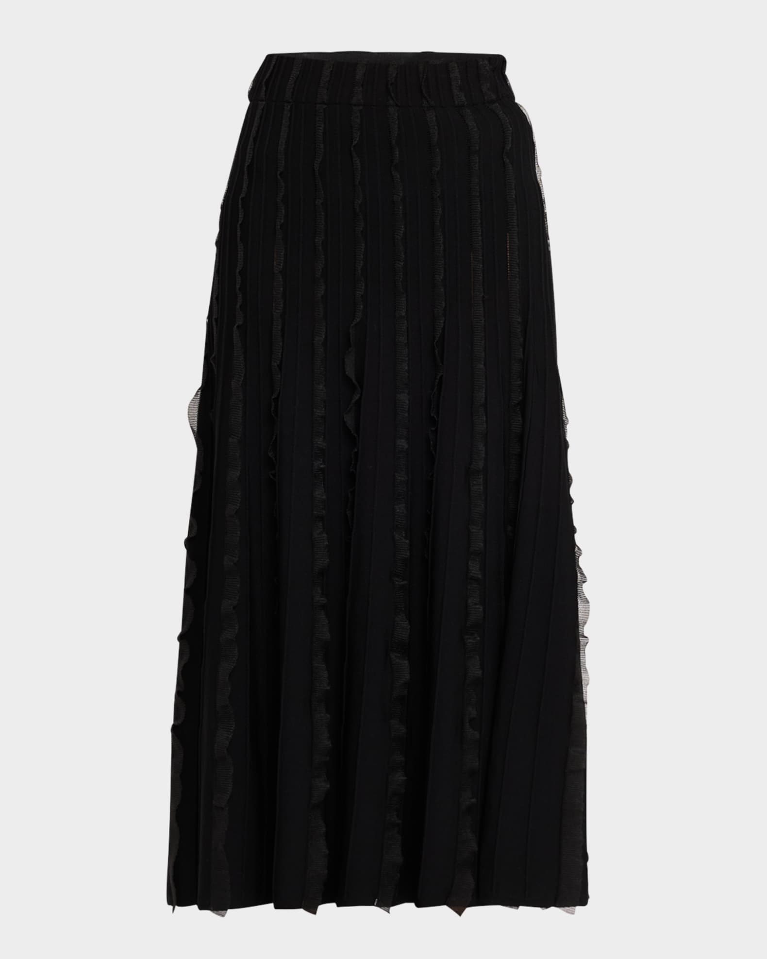 Ribbed Ruffle-Trim Maxi Skirt 0