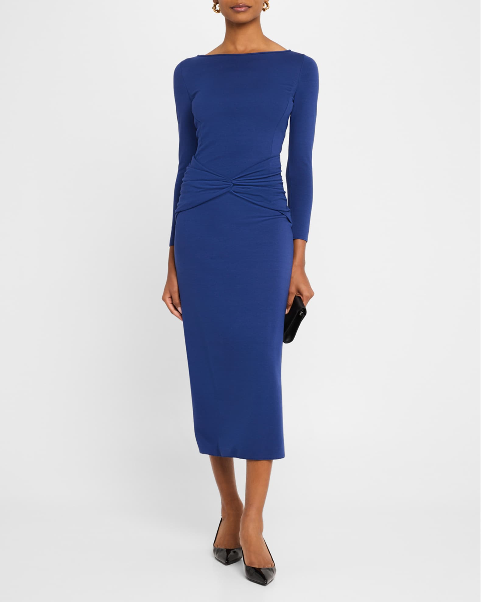 Emporio Armani Twist-Front Jersey Midi Dress | Neiman Marcus