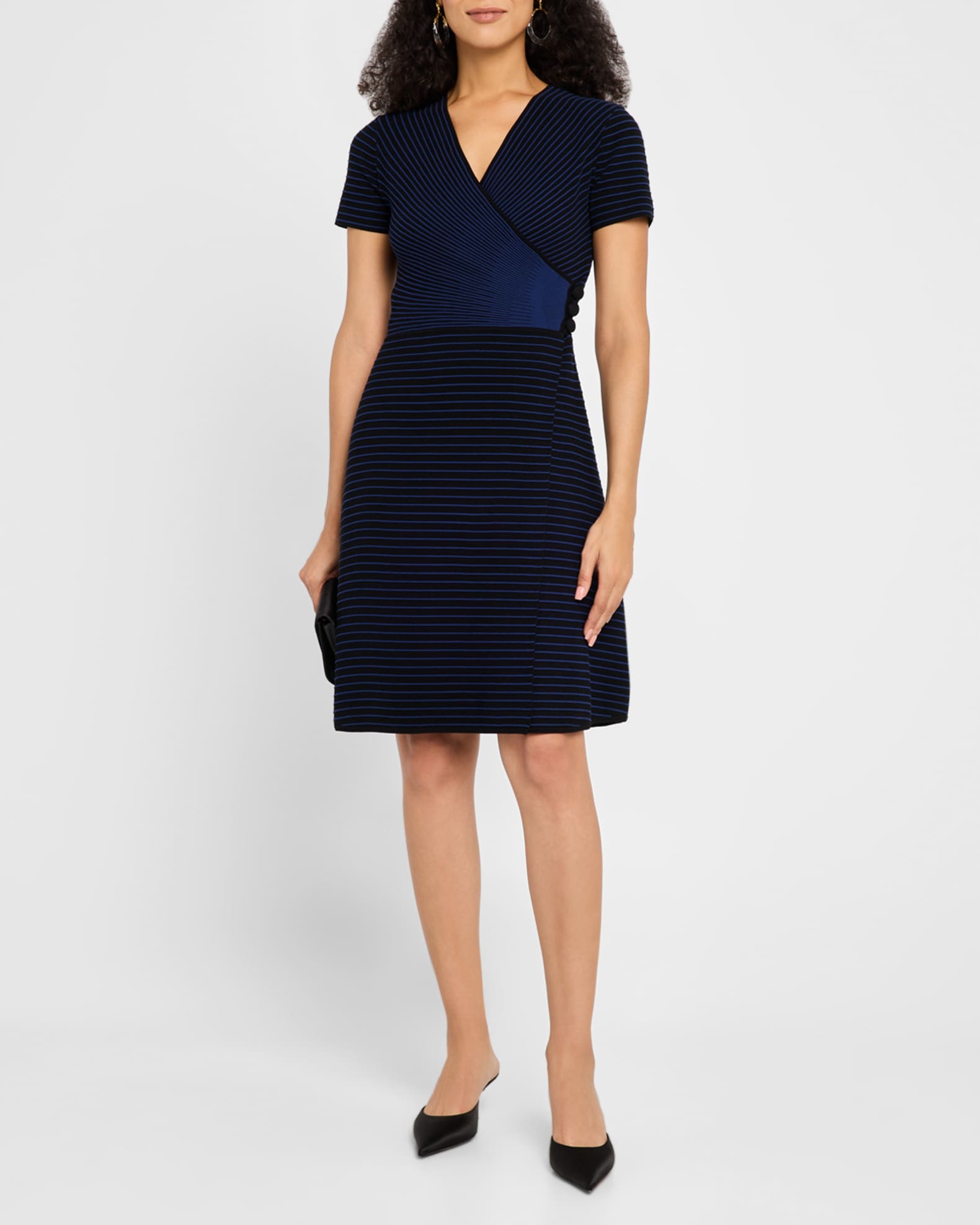 Emporio Armani - Ottoman fabric cross-over neckline dress, Woman, Black, Size: 46