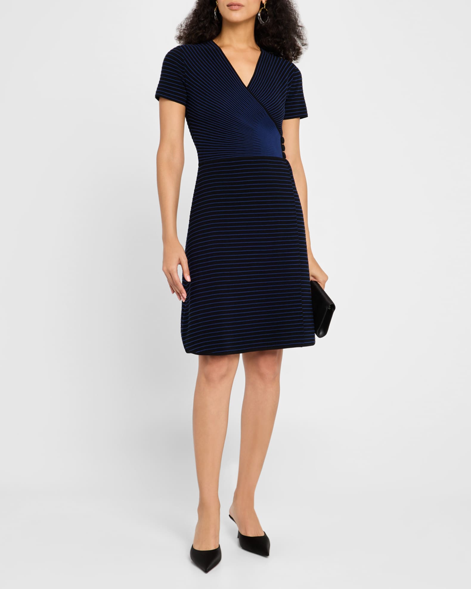 Emporio Armani - Ottoman fabric cross-over neckline dress, Woman, Black, Size: 46