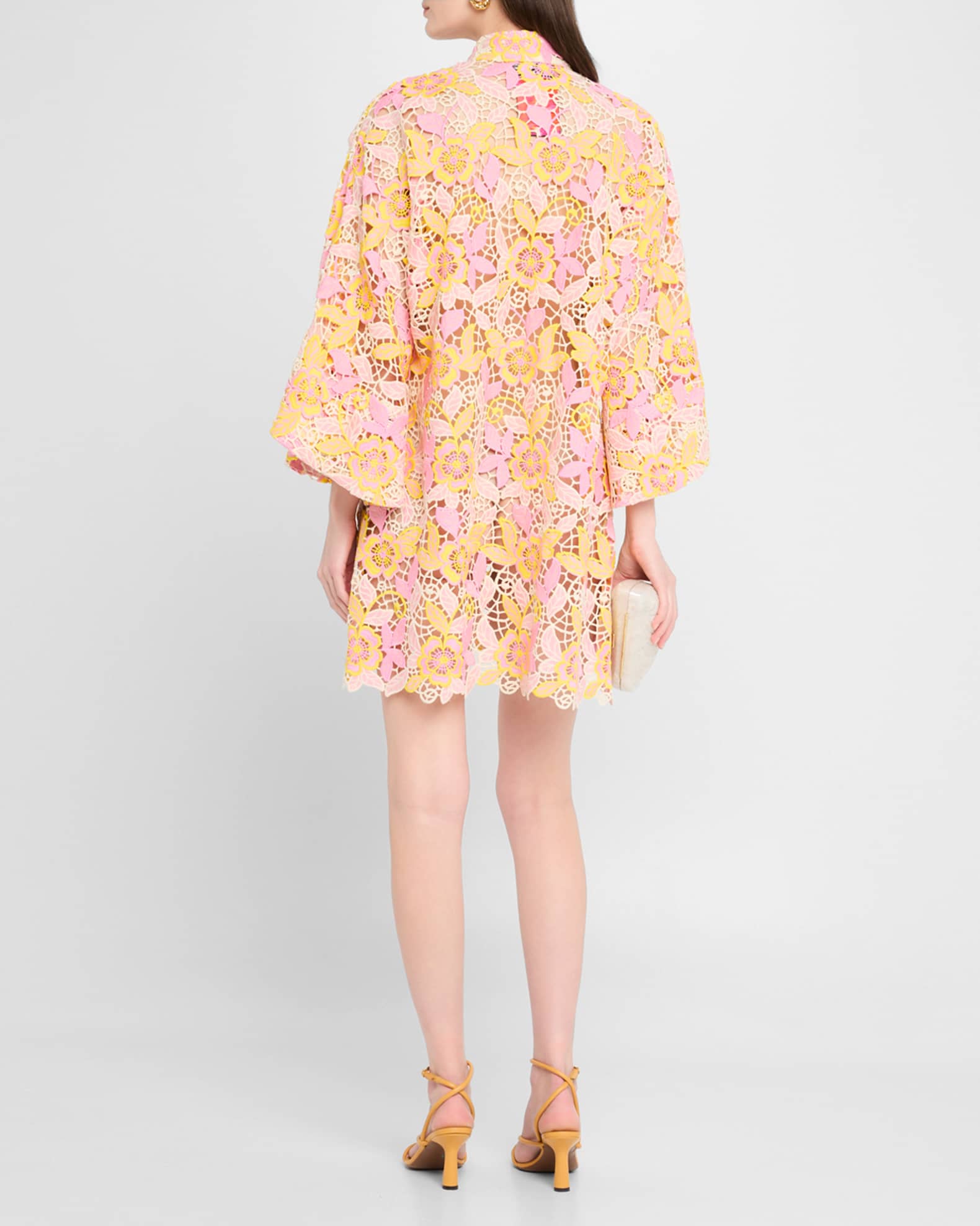 La Vie Style House Floral Lace Mini Shift Caftan | Neiman Marcus La Vie Style House Floral Lace Mini Shift Caftan | Neiman Marcus