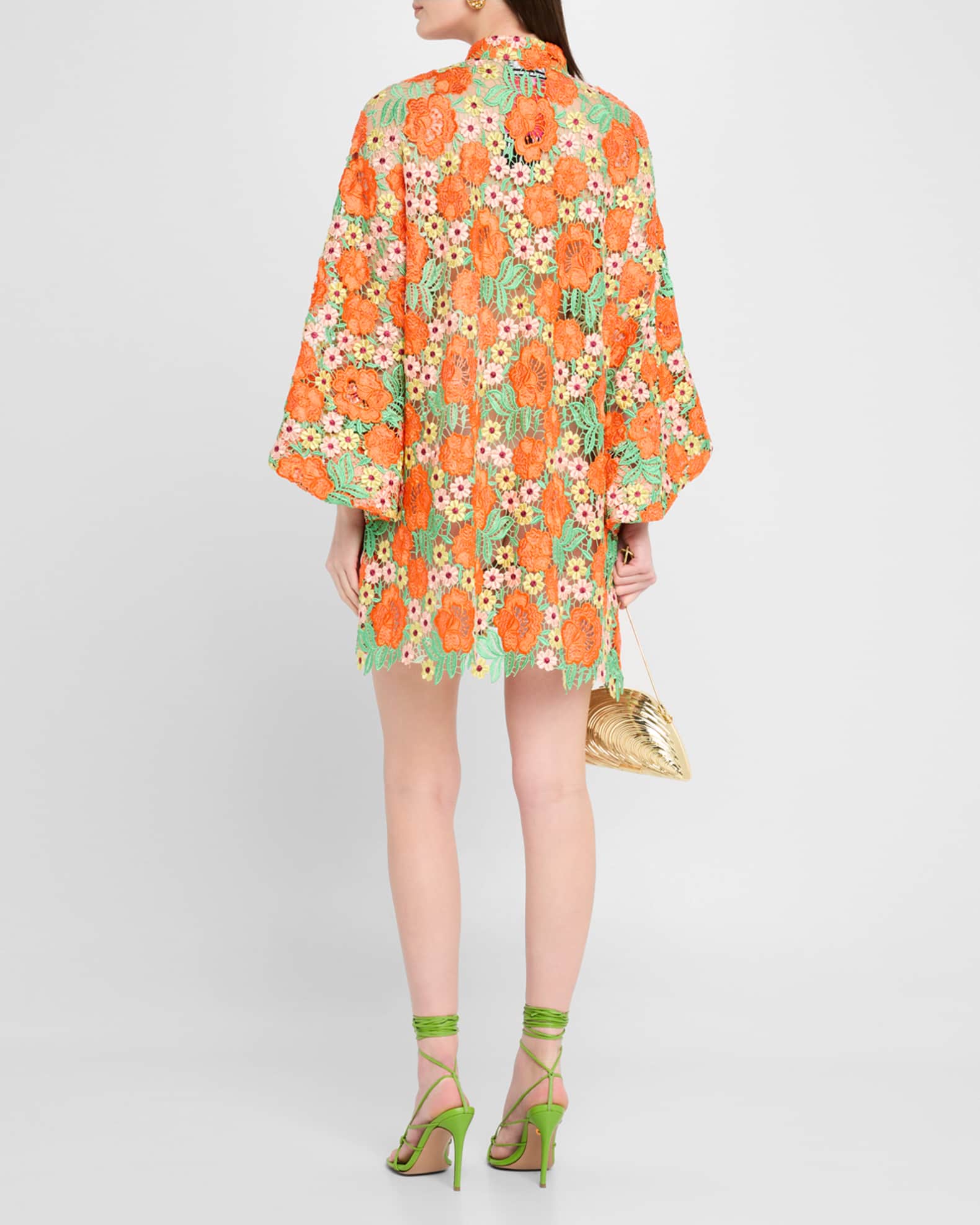 La Vie Style House Floral Lace Mini Shift Caftan | Neiman Marcus
