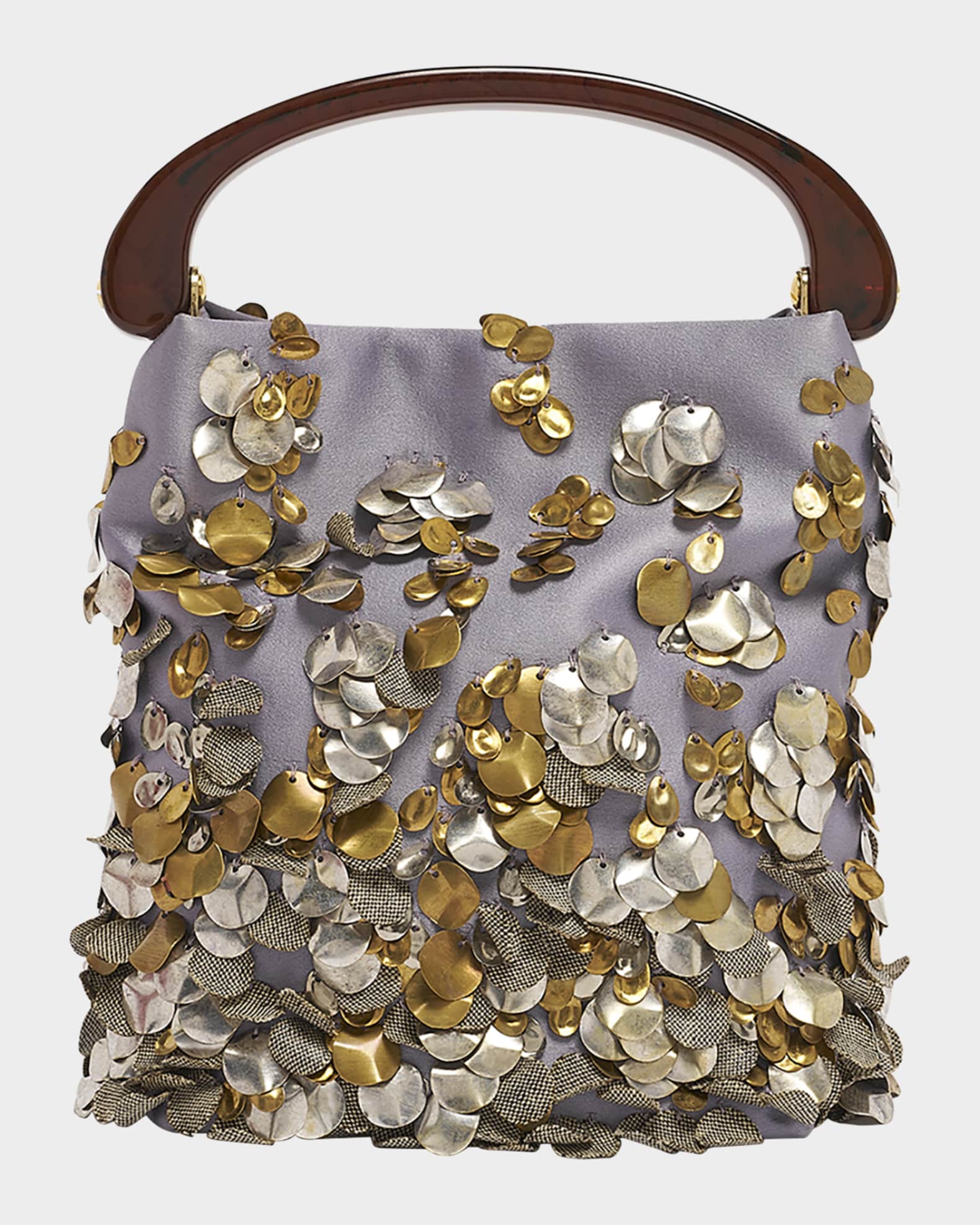 Crisp Embellished Leather Top-Handle Bag