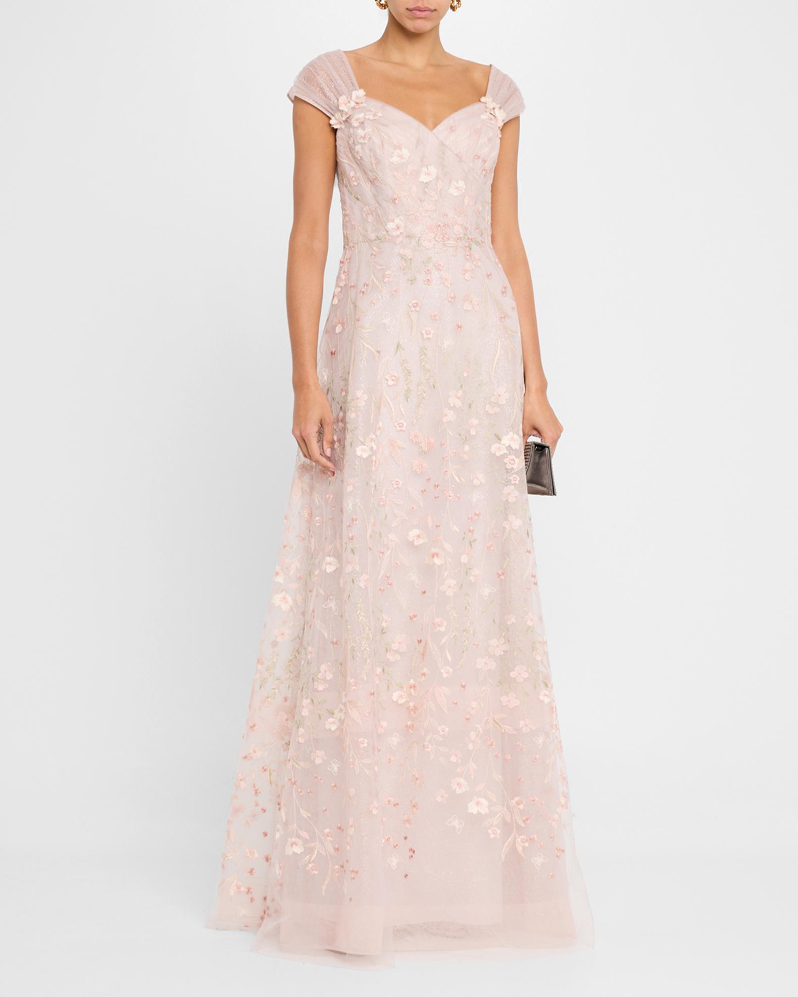 Rickie Freeman for Teri Jon Floral-Embroidered Tulle Gown | Neiman Marcus