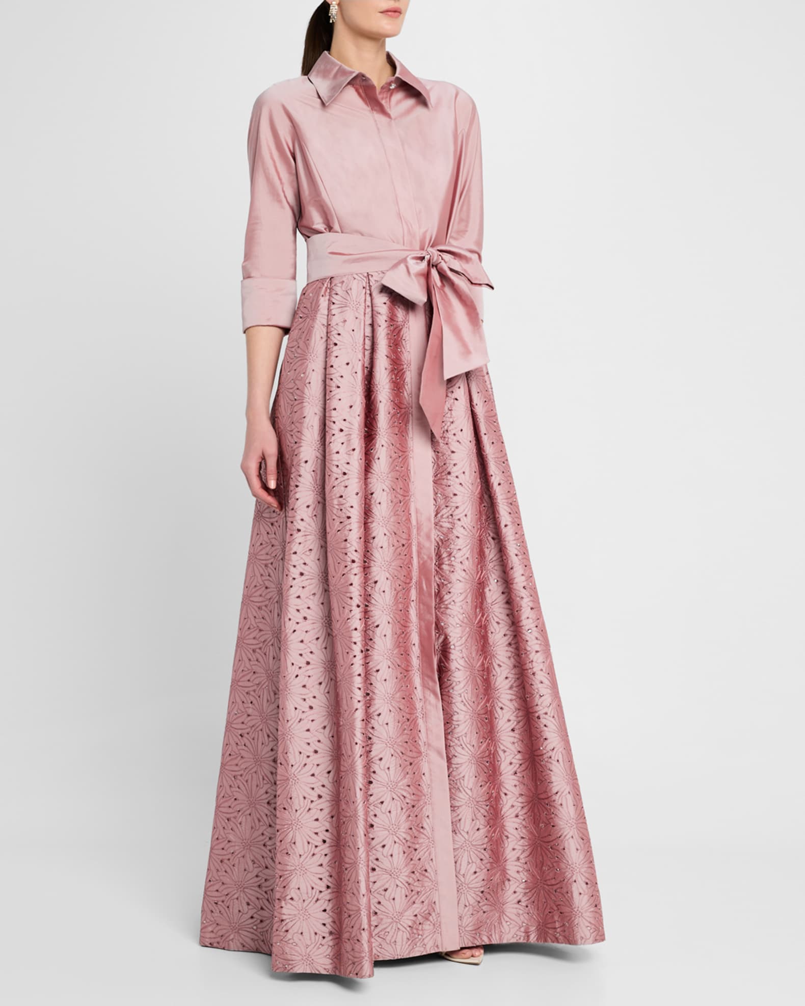 Rickie Freeman for Teri Jon Floral-Embroidered Eyelet Taffeta Shirt ...