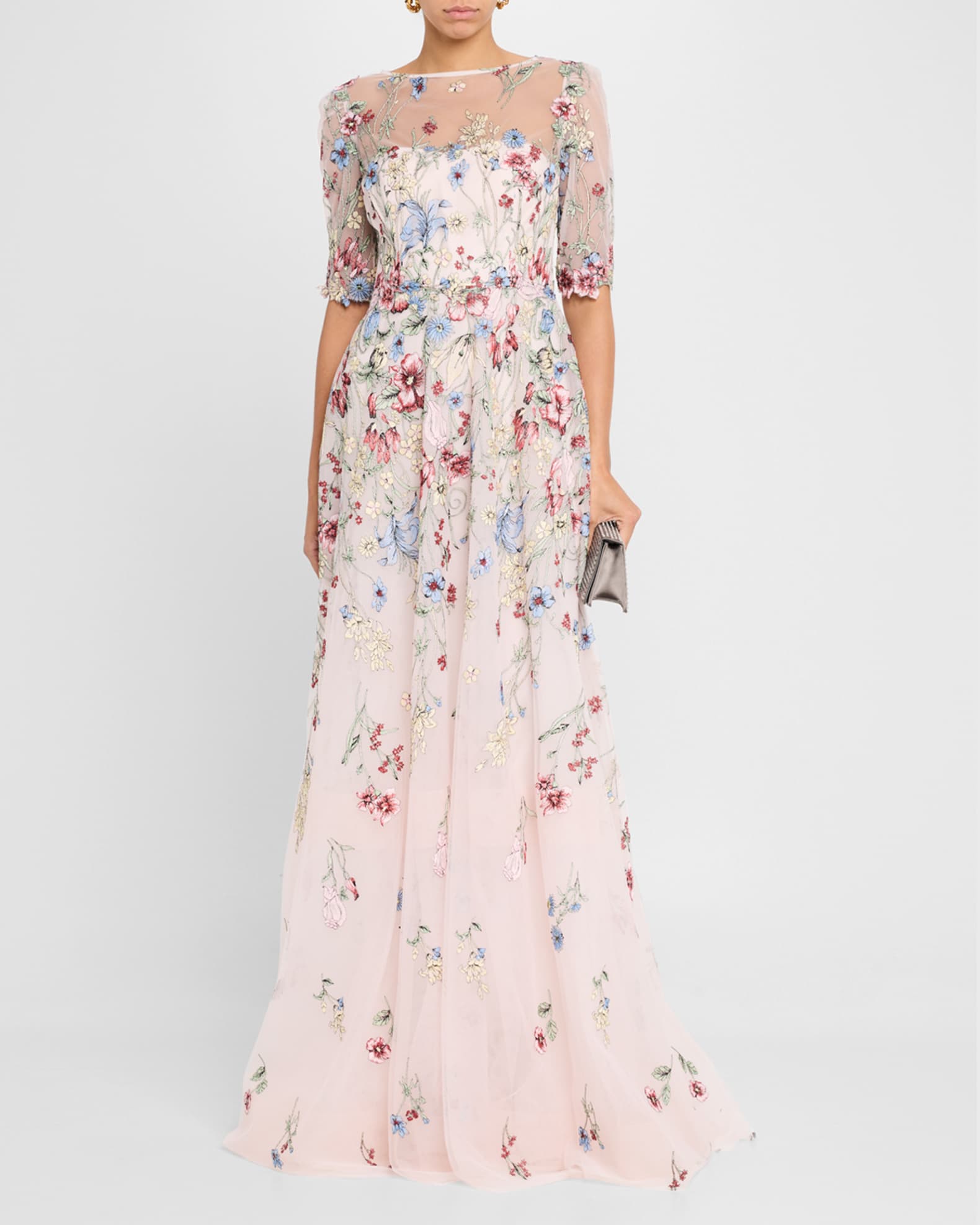 Floral-Embroidered Illusion Tulle Gown 1